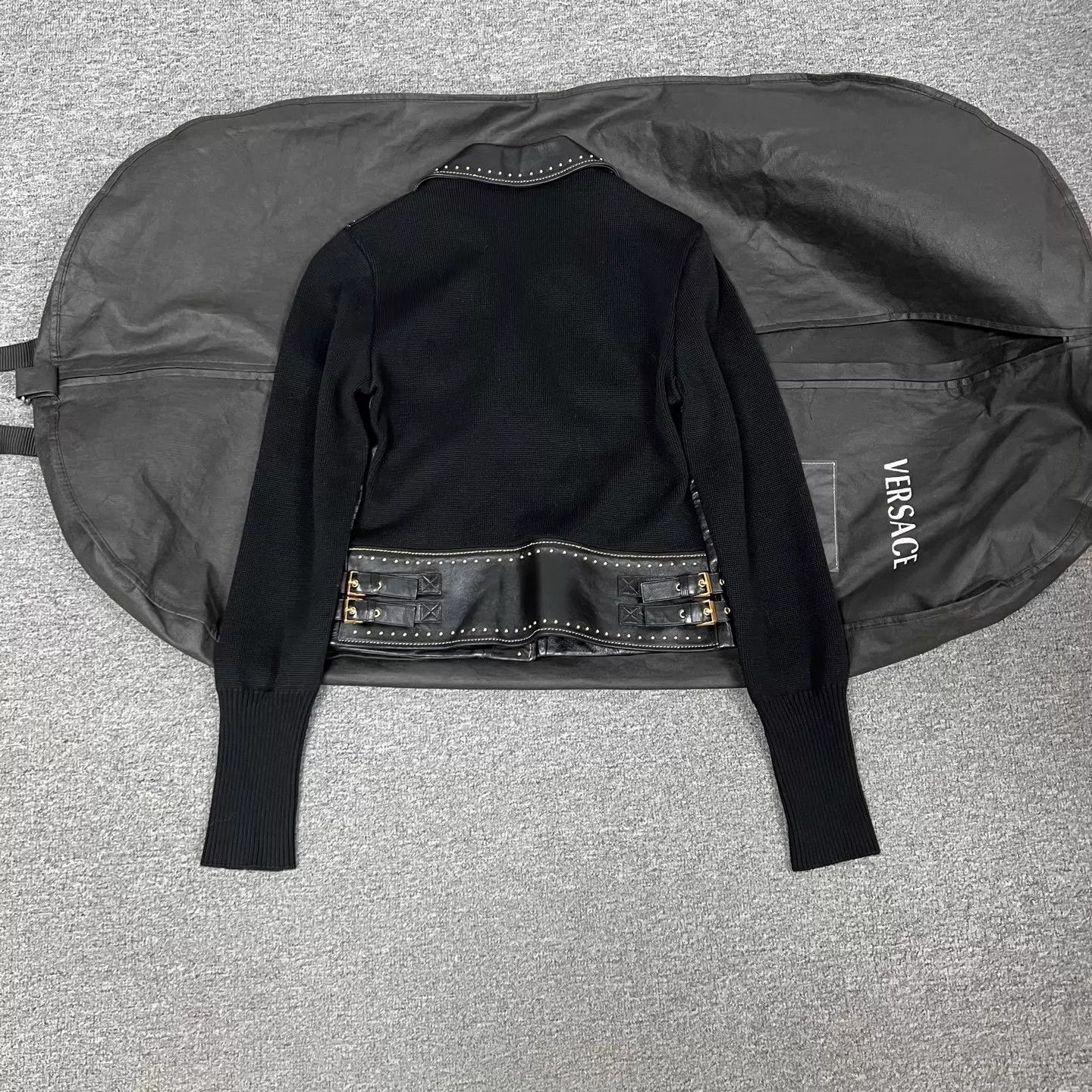 Versace Versace knit panel black gold leather biker jacket Size M / US 6-8 / IT 42-44 - 2 Thumbnail