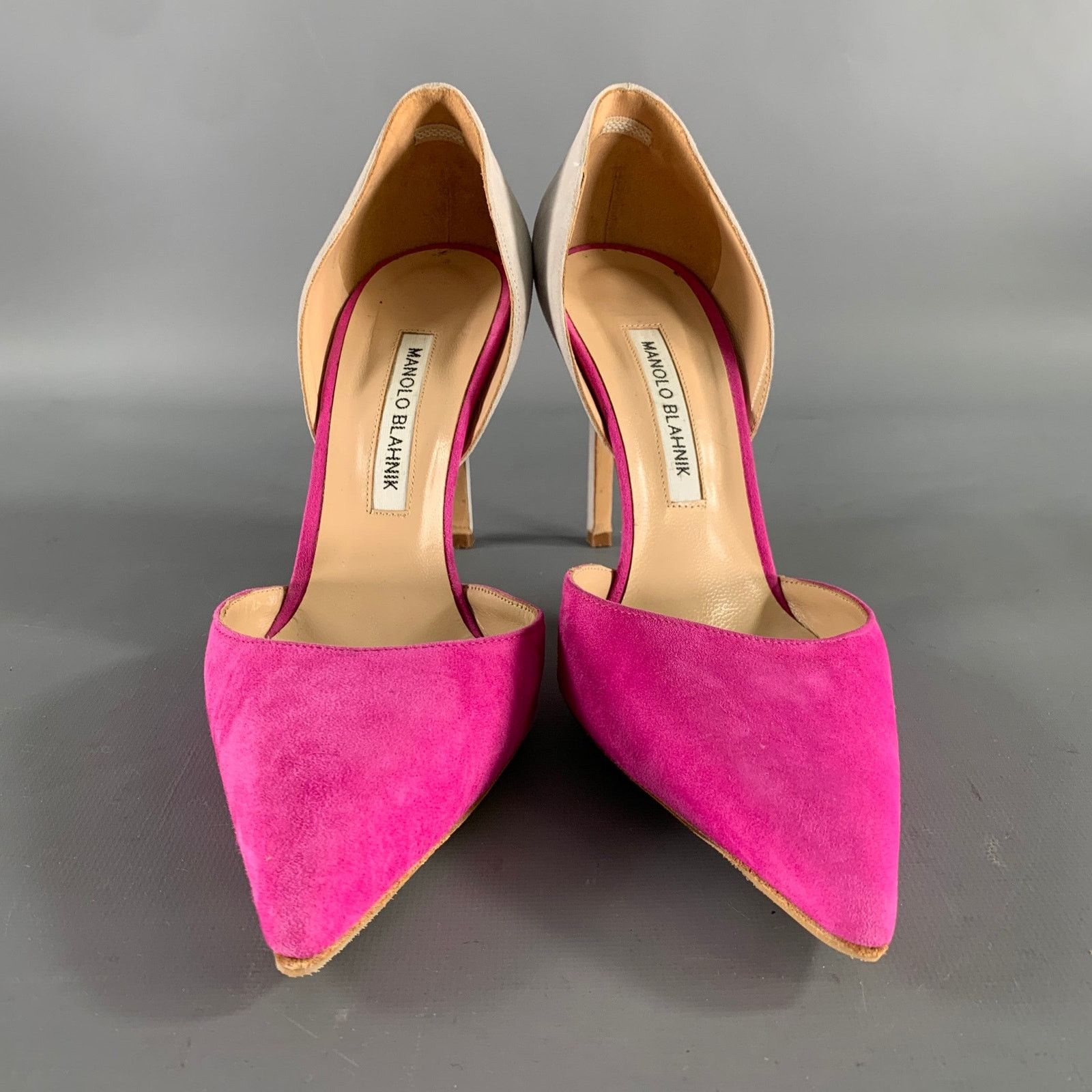 Manolo Blahnik MANOLO BLAHNIK 9.5 Pink Grey Suede Pointed Toe Pumps Size US 9.5 / IT 39.5 - 4 Thumbnail