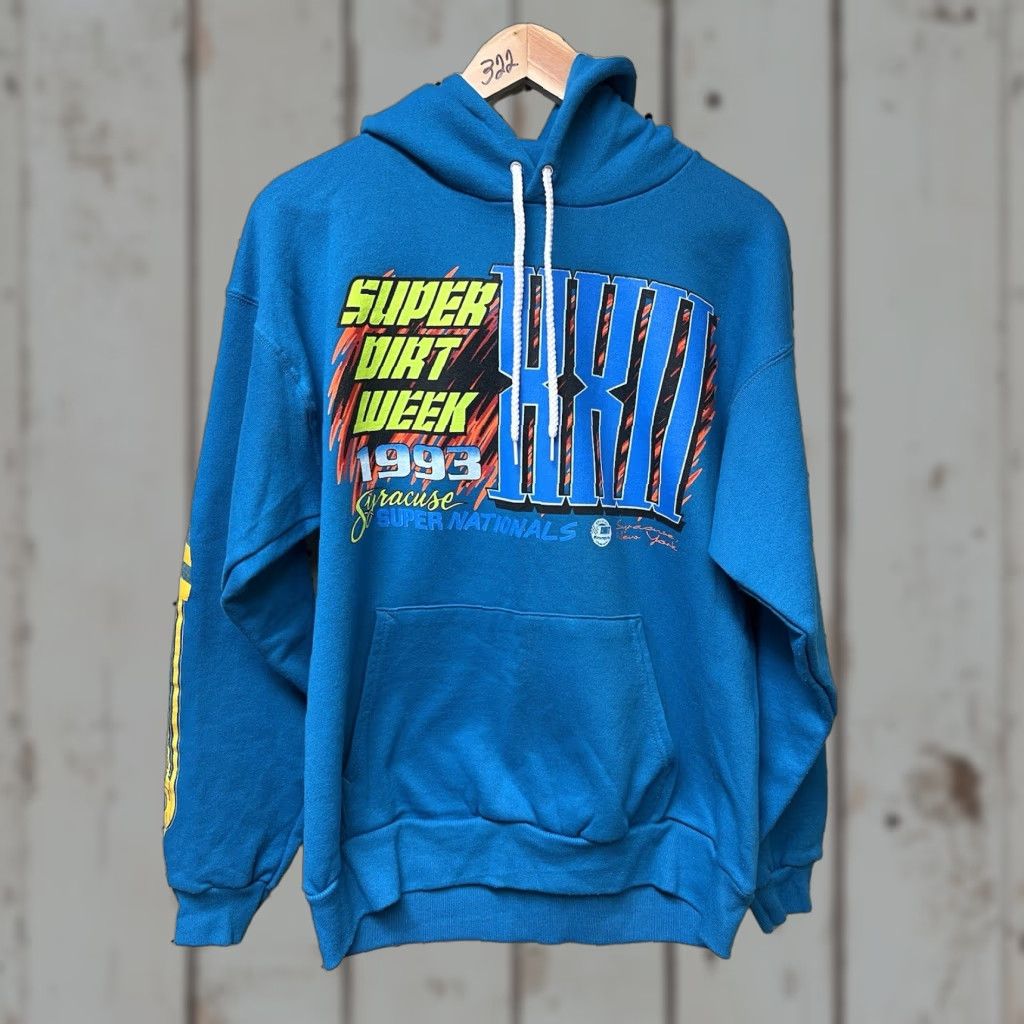 Hanes VINTAGE Syracuse NY Super Nationals Dirt Race Hoodie Sweatshirt 1993 dark Mark Hanes Teal L Men Racing Pullover Hoodie Shirt Mens Size US L / EU 52-54 / 3 - 1 Thumbnail