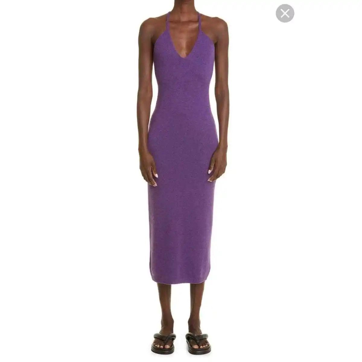 image of Khaite Georgia Stripe Cross Back Cashmere Sweater Dress in Grape, Women's (Size Small)