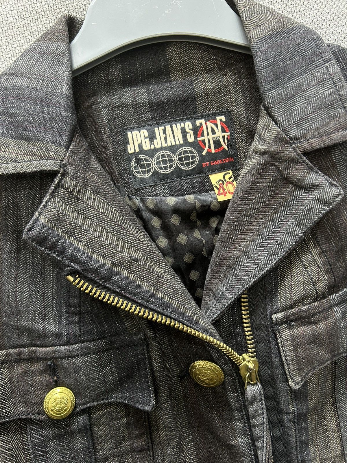 Archive Jean Paul Gaultier Denim Striped Zip Jacket
