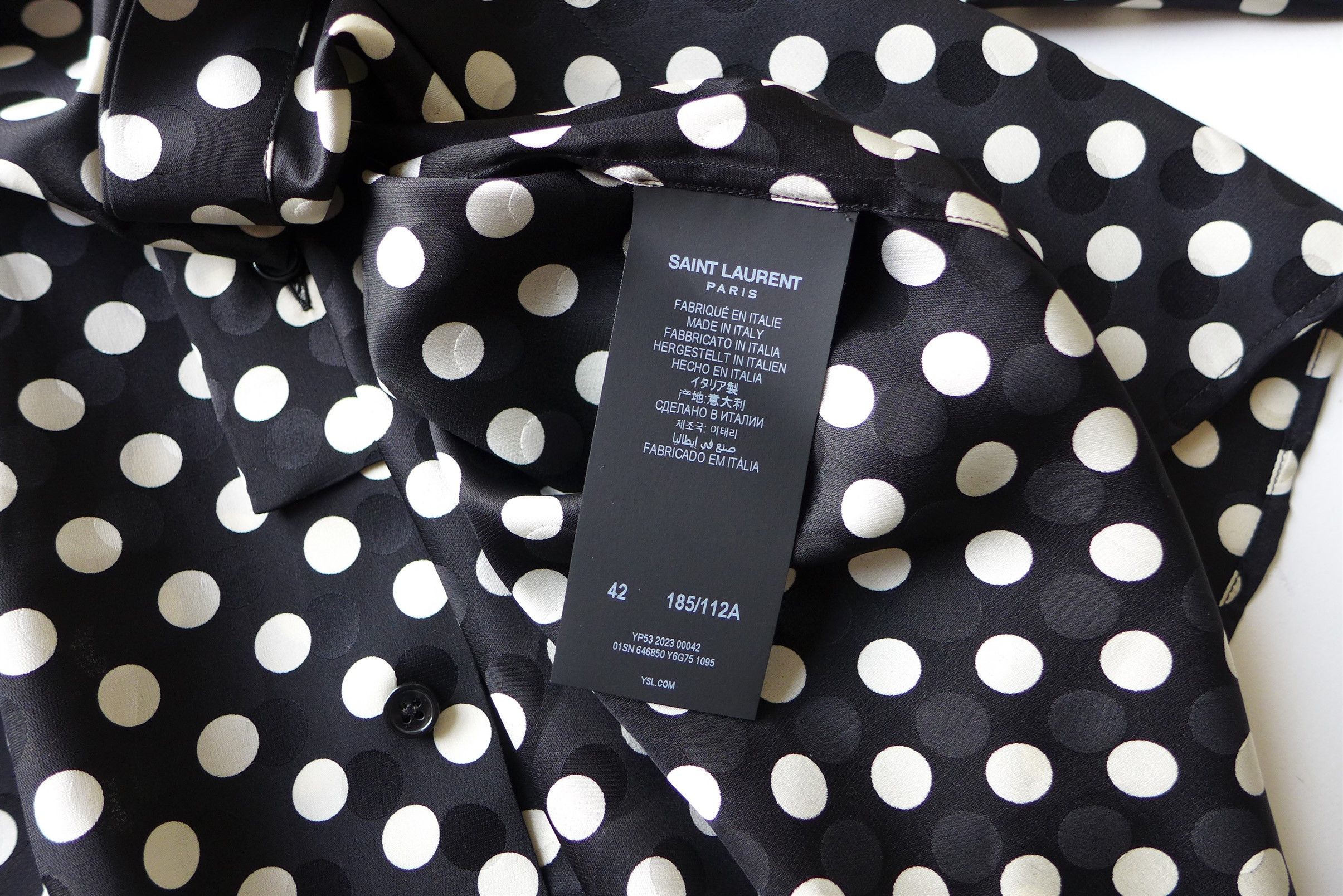 Saint Laurent Paris Saint Laurent Black Polka Dot Silk Shirt Size US XL / EU 56 / 4 - 17 Thumbnail