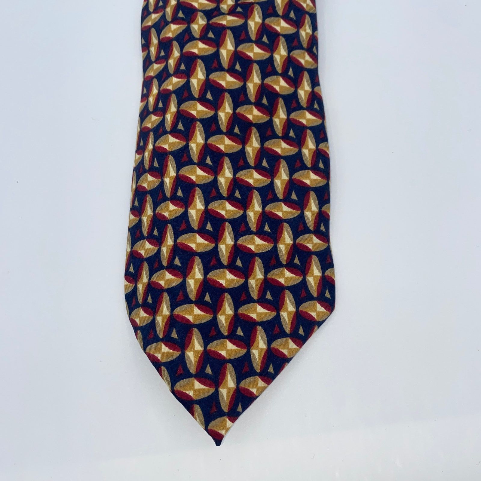 Structure Structure Pure Silk Italy Blue Red Tan Printed Neck Tie 60" Size ONE SIZE - 2 Thumbnail