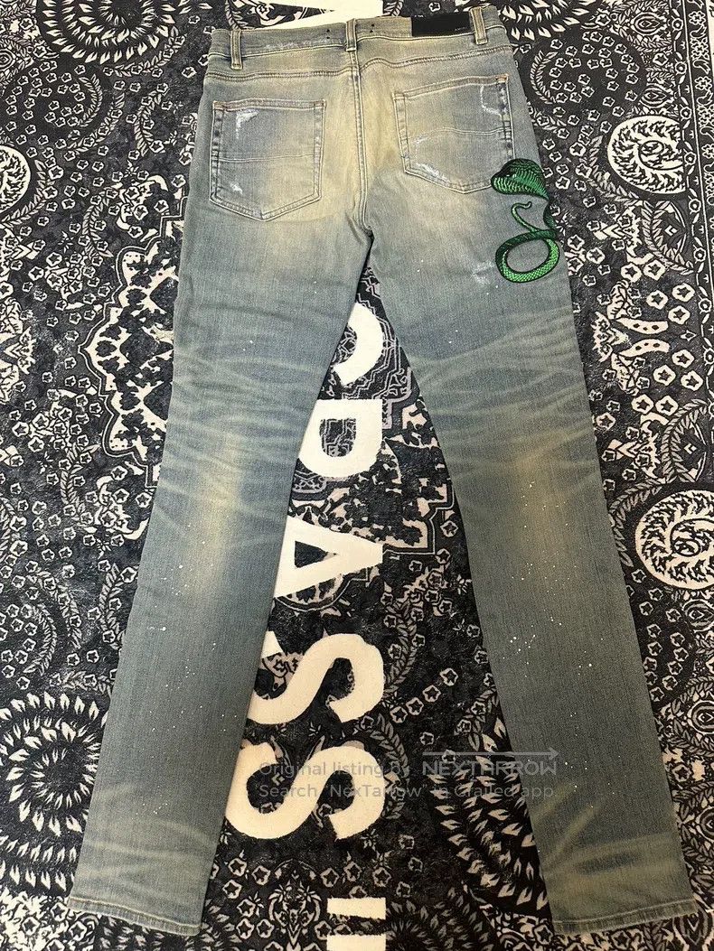 Amiri Amiri Classic Embroidered Patchwork Destroyed Blue Denim P Size US 32 / EU 48 - 2 Thumbnail
