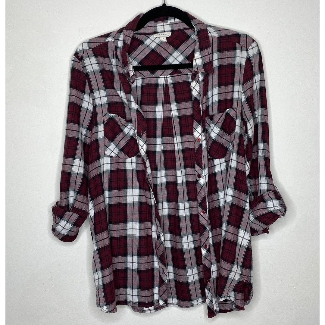 Joie Soft Joie Eggplant Plaid Pocket Roll Tab Shirt Button SM Size S / US 4 / IT 40 - 2 Thumbnail