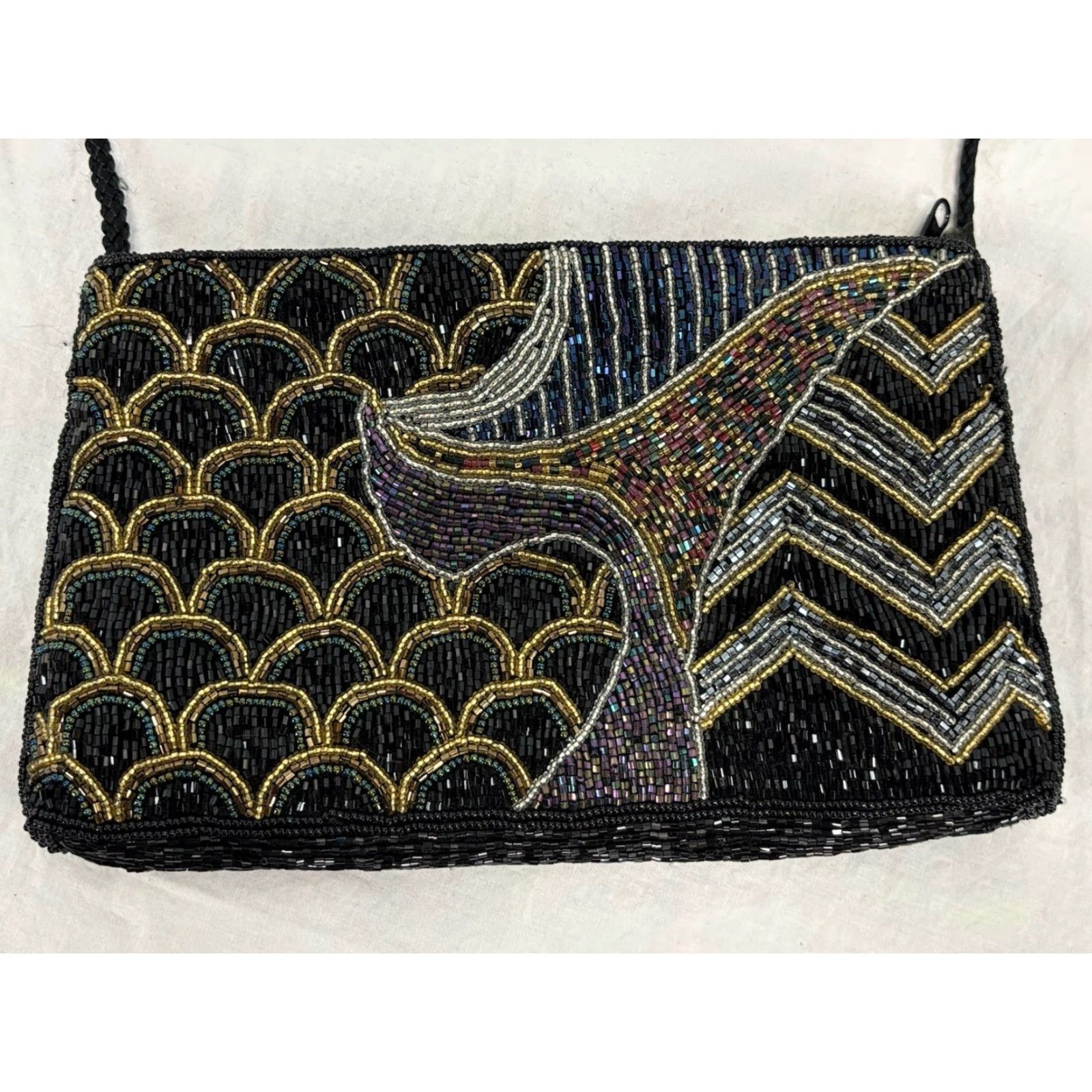 CLOSED VINTAGE Handmade Beaded Shoulder Purse Bag Women Formal Black Eveningwear Zip Close Size ONE SIZE - 3 Thumbnail