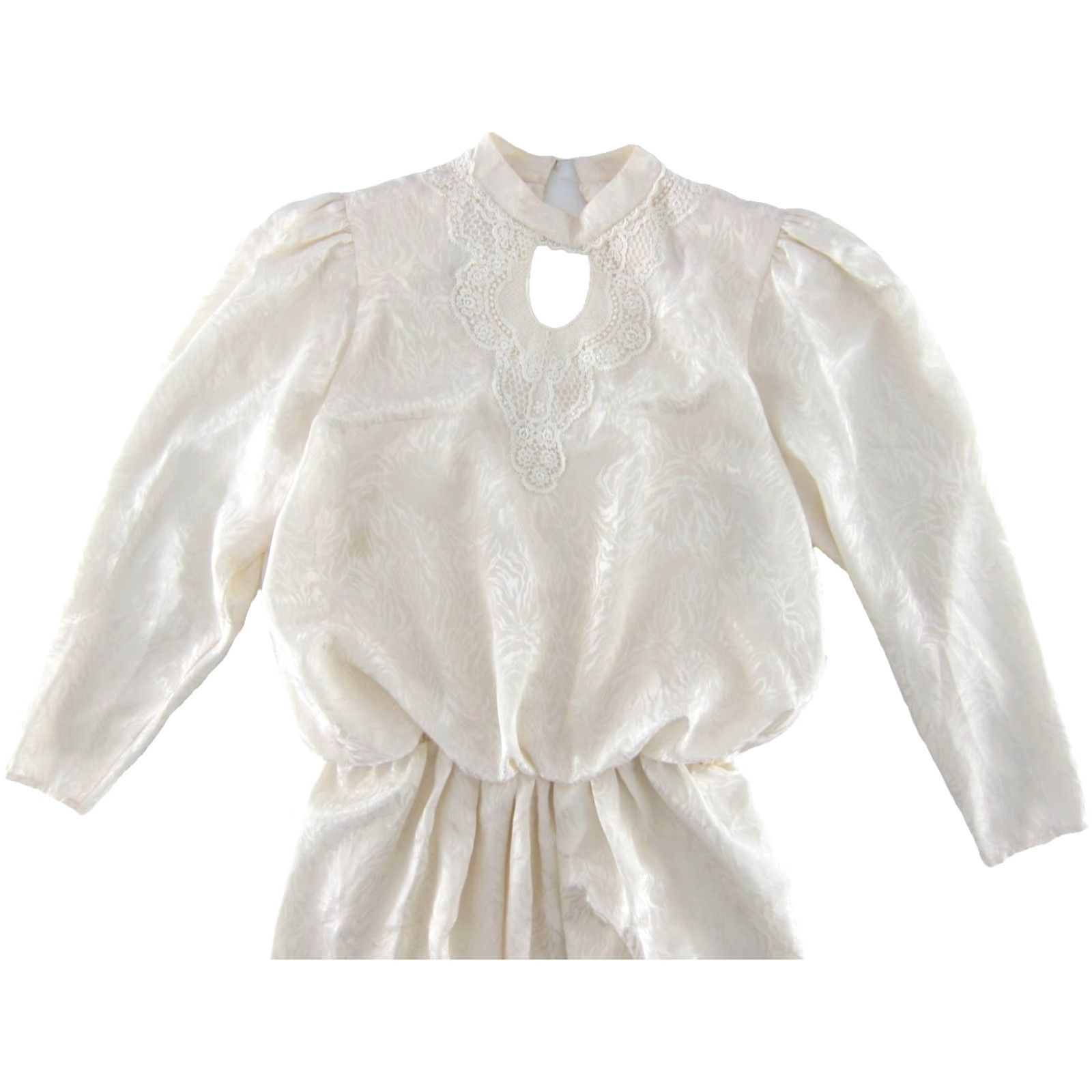 Vintage VTG Candace By Ingrid Ivory Shimmer Lace Long Sleeve Midi Dress Large Vintage California Dress Shimmering Ivory 80s 90s Boho Bohemian Size L / US 10 / IT 46 - 4 Thumbnail