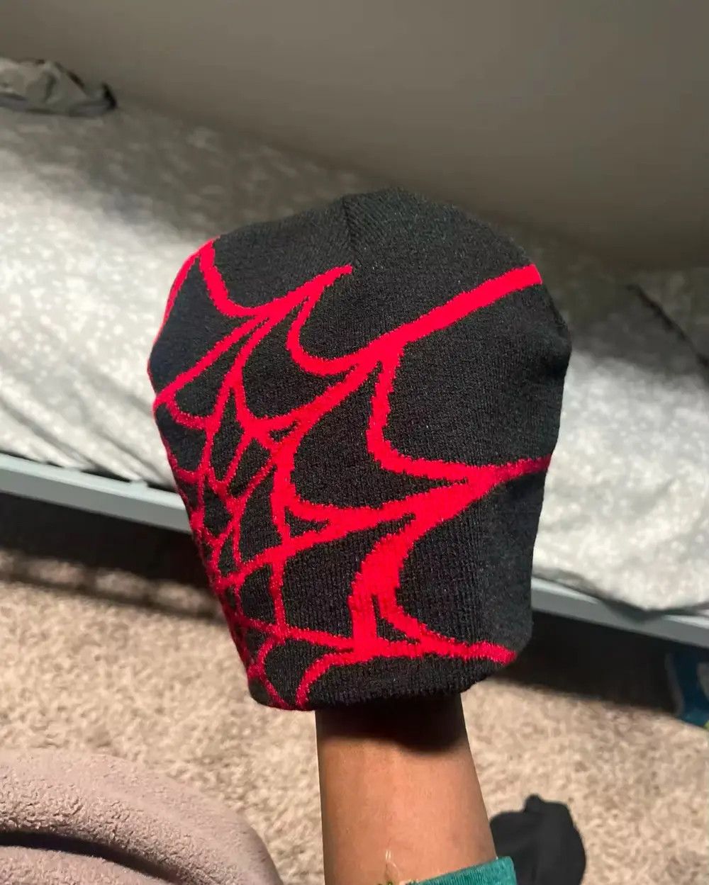 Japanese Brand Y2K Spiderweb beanie (black red) Size ONE SIZE - 4 Thumbnail