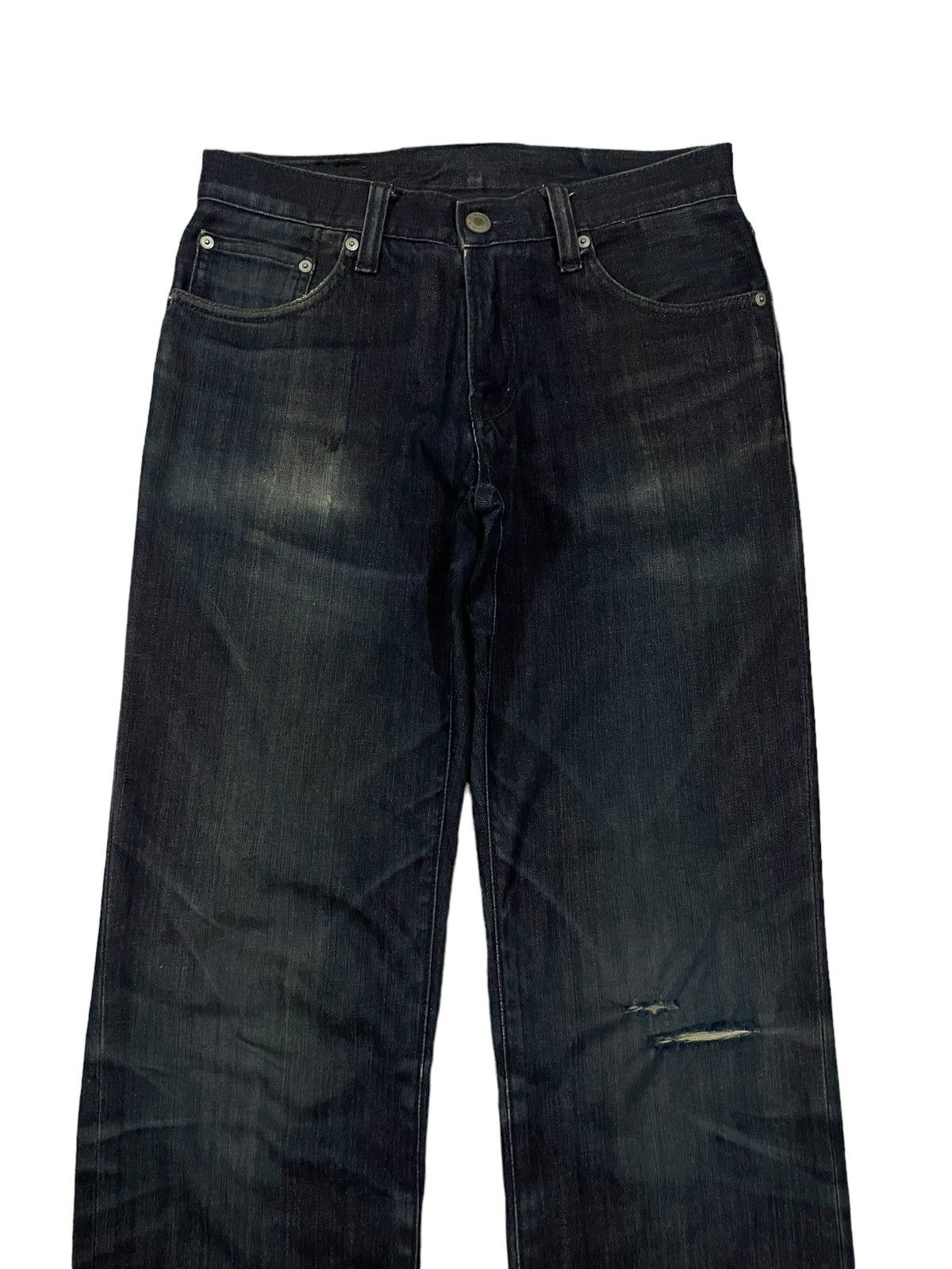 Jun Takahashi Japanese Denim Uniqlo Faded Wash Loose Straight Ripped Jeans Size US 31 - 2 Thumbnail