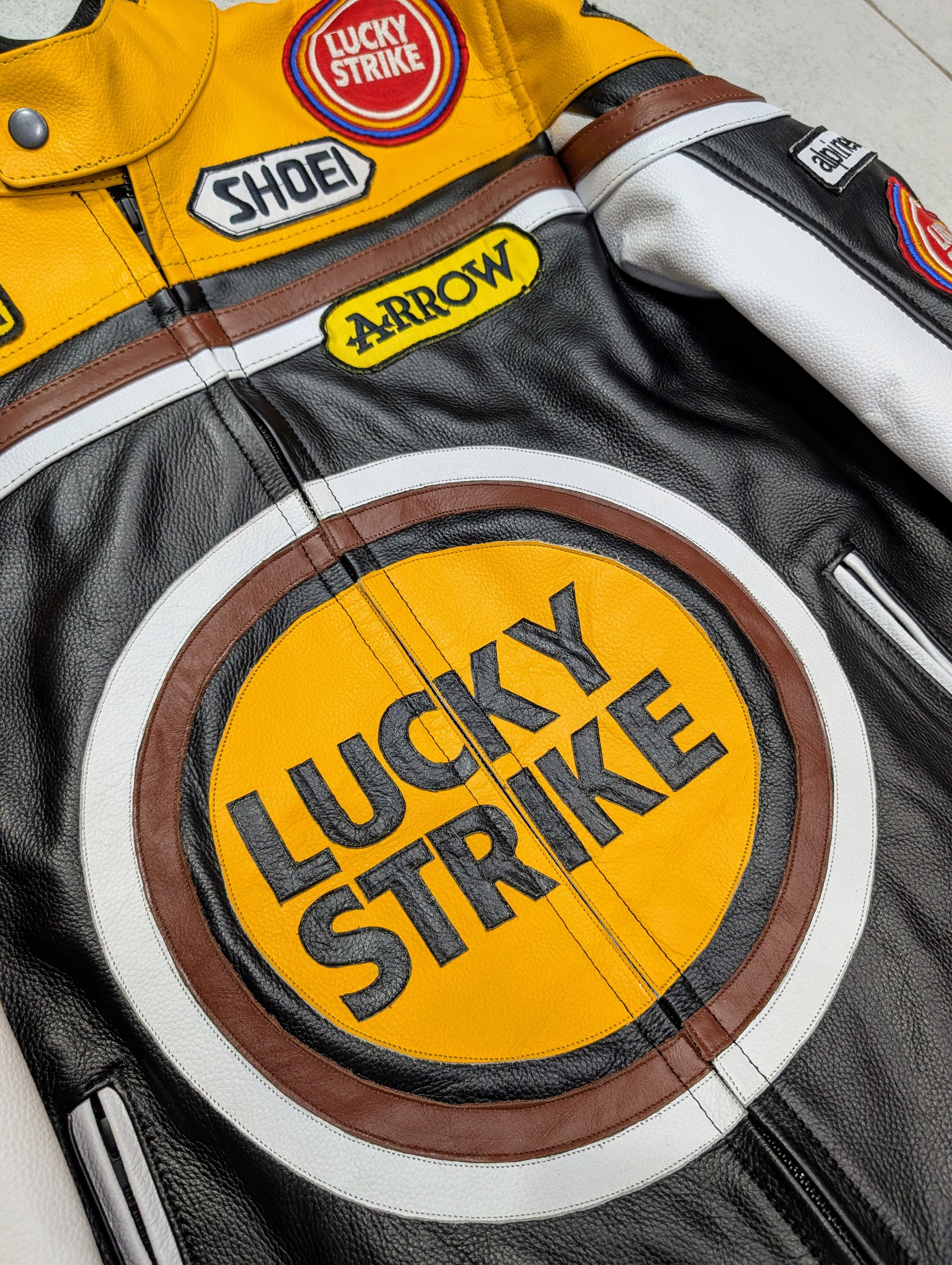 Vintage 🔥 LUCKY STRIKE 🔥 Leather Jacket Vintage Racing Size M / US 6-8 / IT 42-44 - 4 Thumbnail