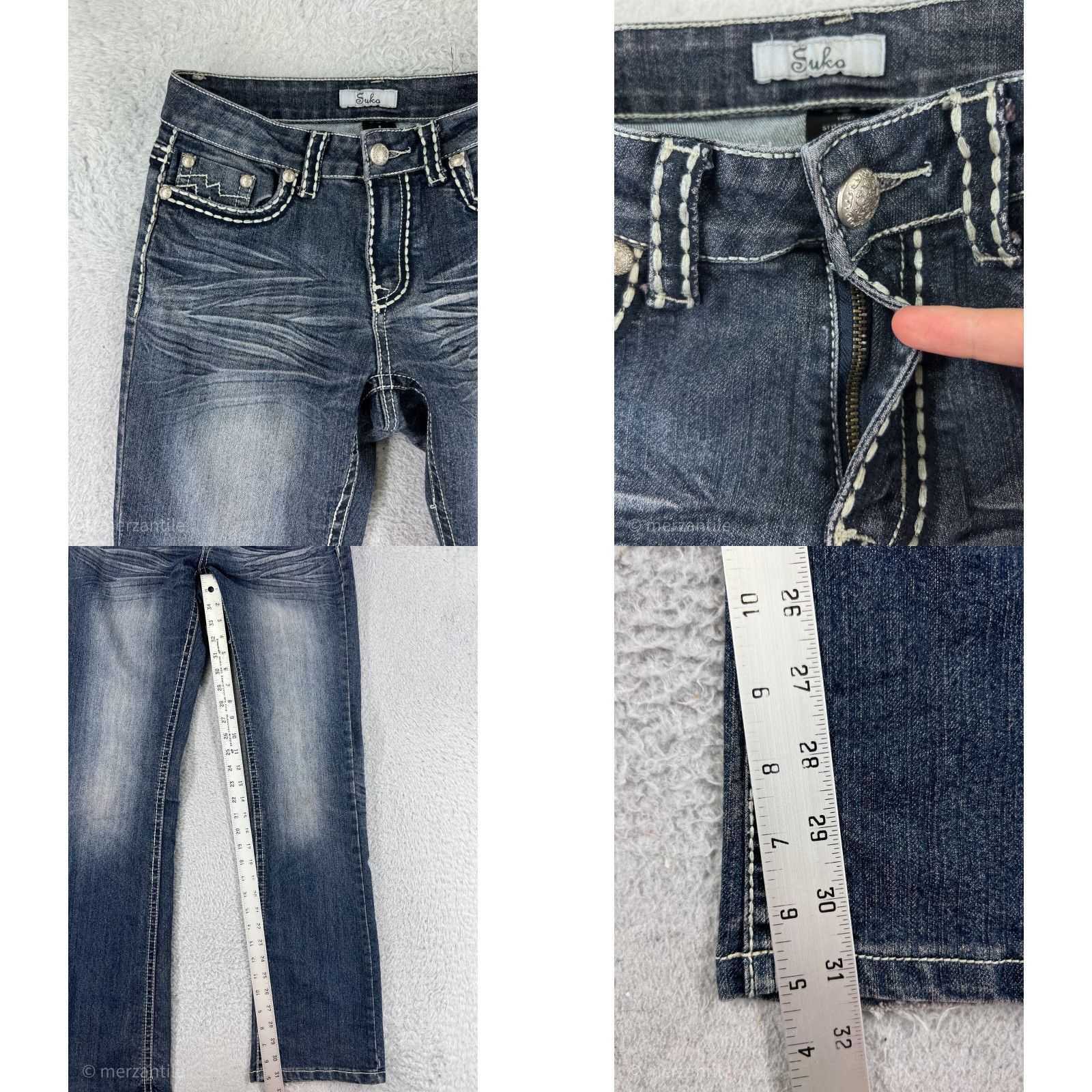 Denime Suko Jeans Women 8 Blue Denim Bootcut Mid Rise Distressed Zipper 5-Pocket Inseam 31" Womens Size 30" / US 8 / IT 44 - 8 Thumbnail
