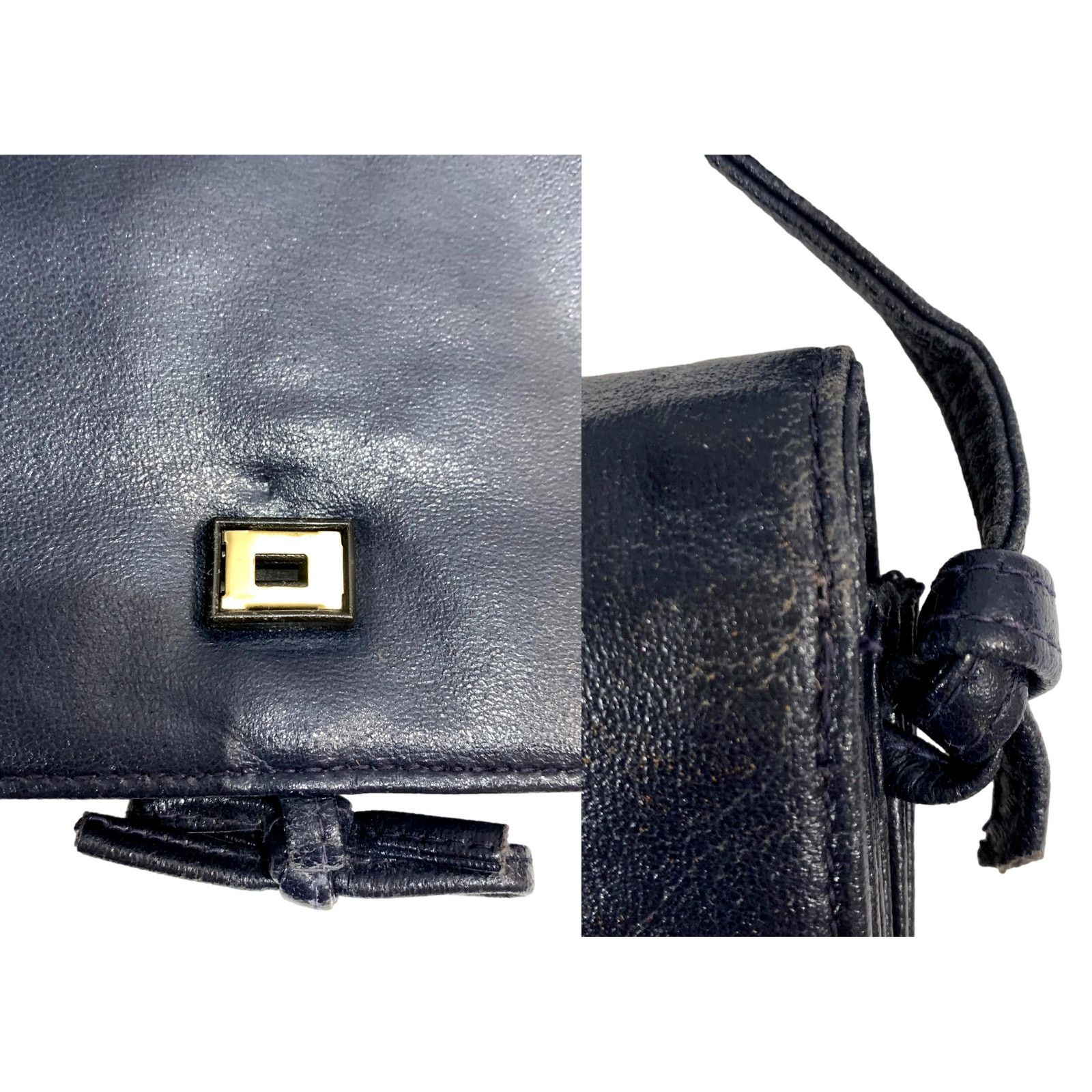 Vintage 70s Mod Markay Dark Blue Leather Shoulder Bag w Flap and Bow Size ONE SIZE - 9 Thumbnail