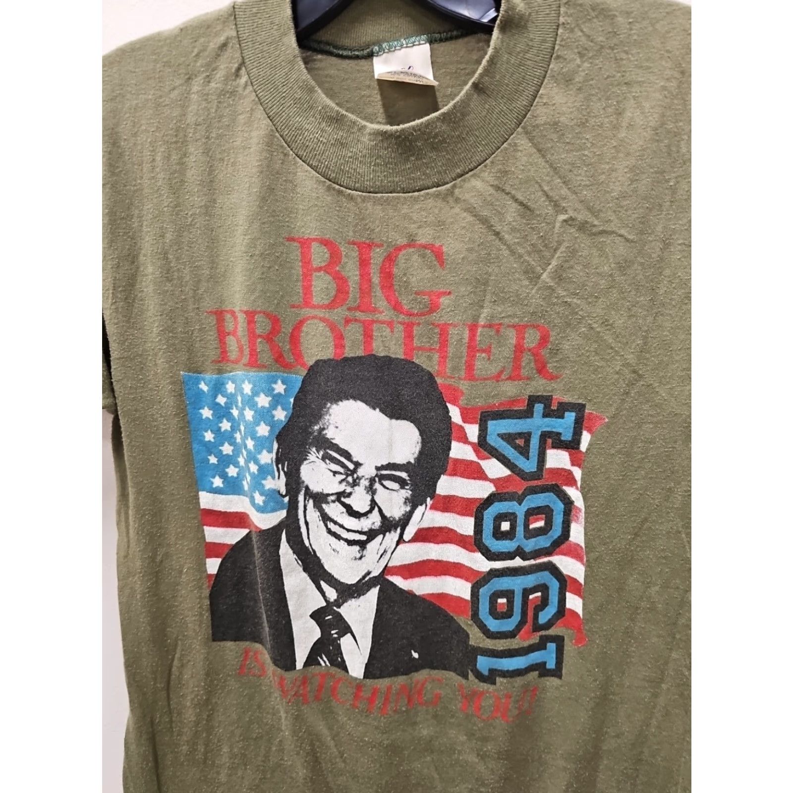 TEE JAYS VINTAGE Ronald Reagan BIG BROTHER IS WATCHING 1984 SHIRT Punk Rock Shirt Mens L Green 80s Teejays Size US L / EU 52-54 / 3 - 2 Thumbnail