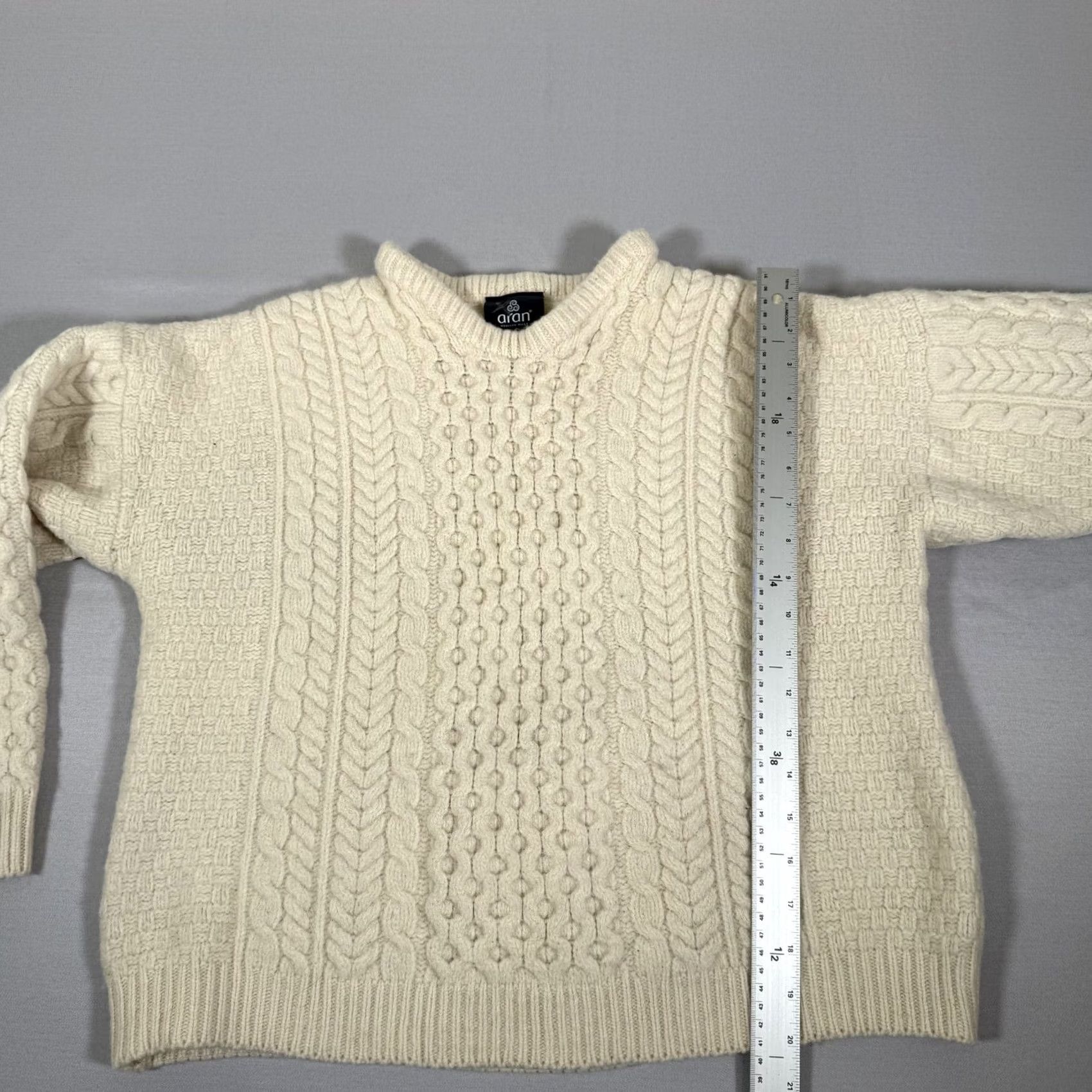 Vintage Aran Woollen Mills Aran Sweater Womens M White Merino Wool Cable-Knit Ireland Woollen Mills Size M / US 6-8 / IT 42-44 - 5 Thumbnail