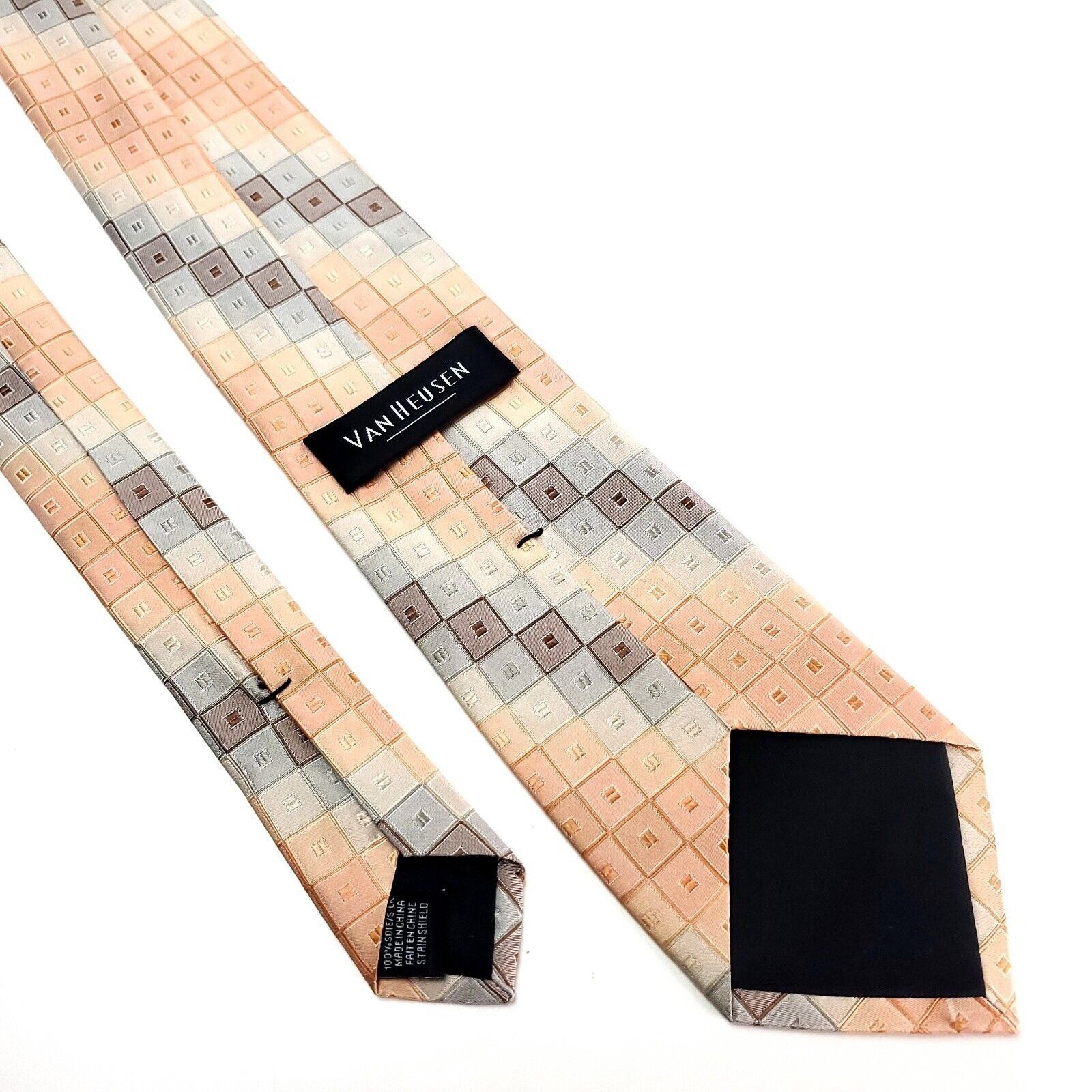 Van Heusen Van Heusen Silk Tie Peach Geometric Woven Size ONE SIZE - 5 Thumbnail