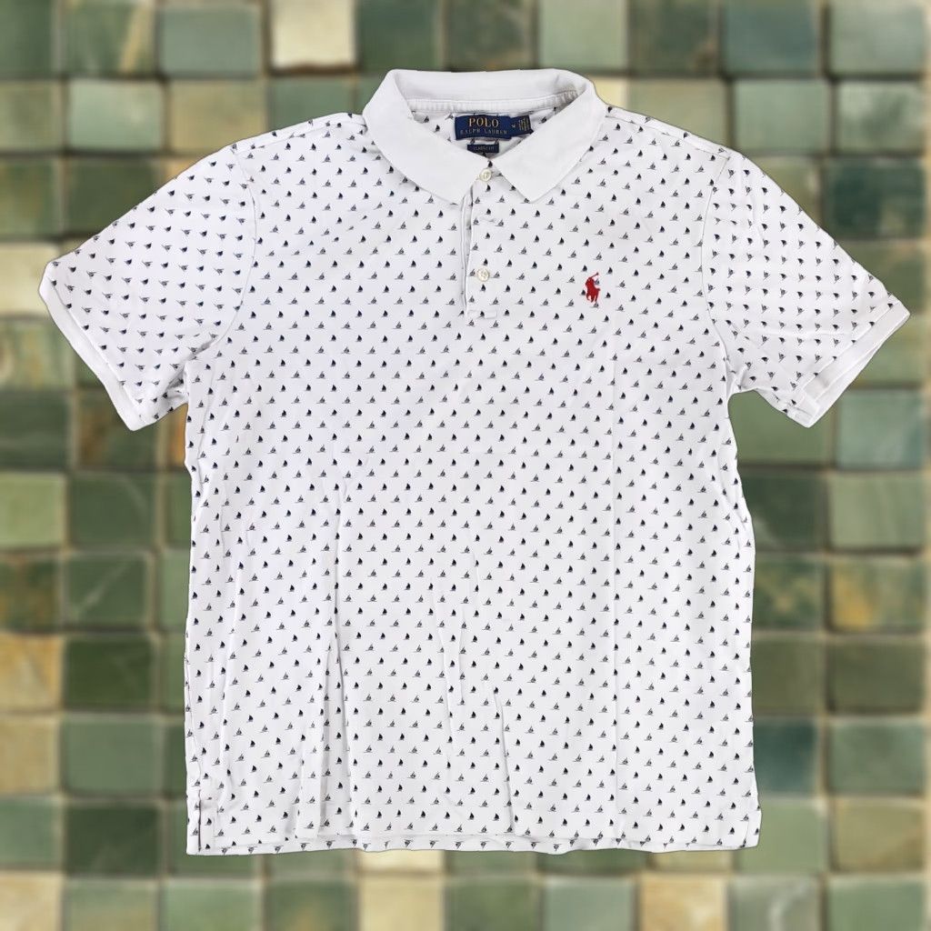 Polo Ralph Lauren Polo Ralph Lauren Polo Shirt AOP Sailboat White Blue Short Sleeve Mens M Size US M / EU 48-50 / 2 - 1 Thumbnail