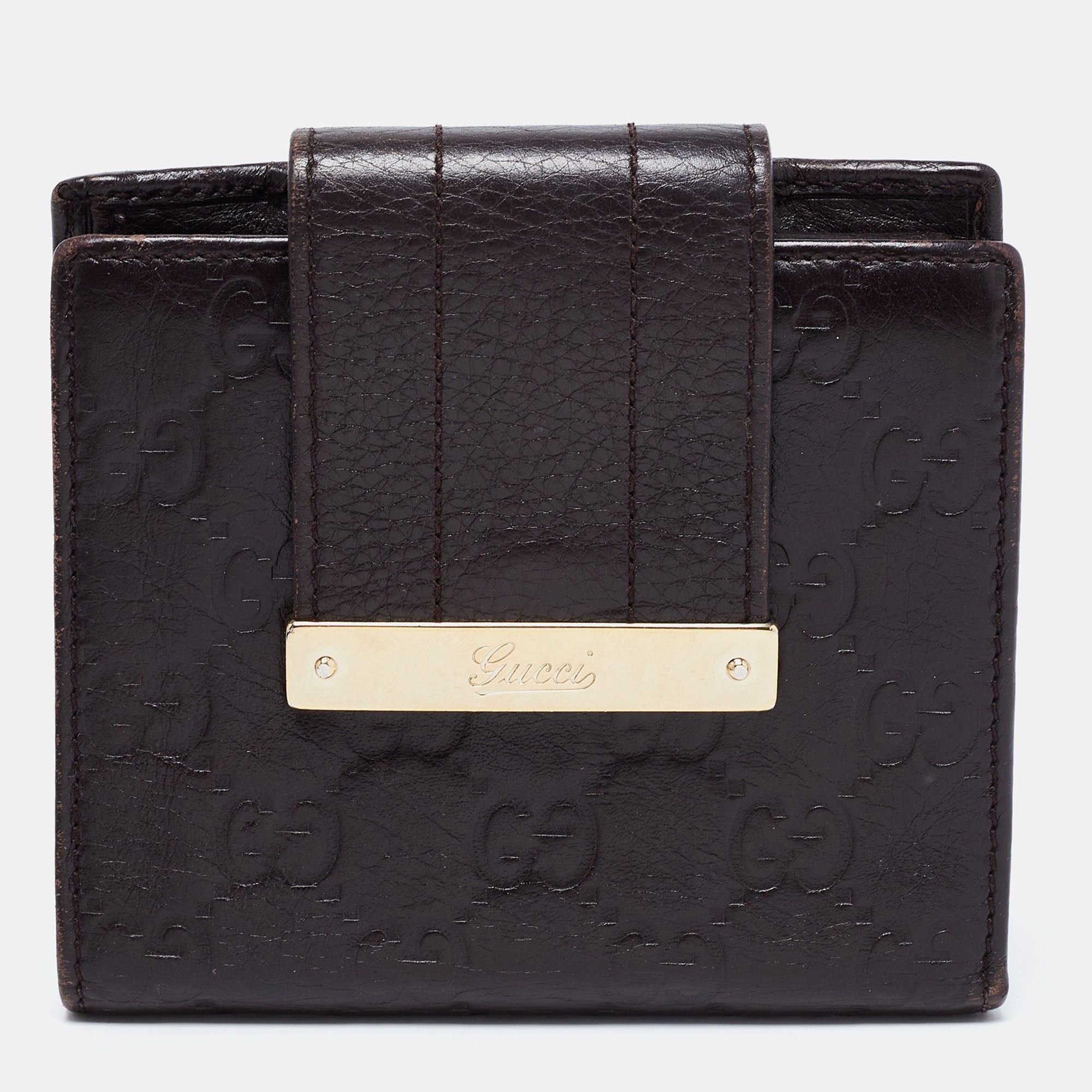 image of Gucci Dark Brown Guccissima Leather French Wallet in Black, Women's