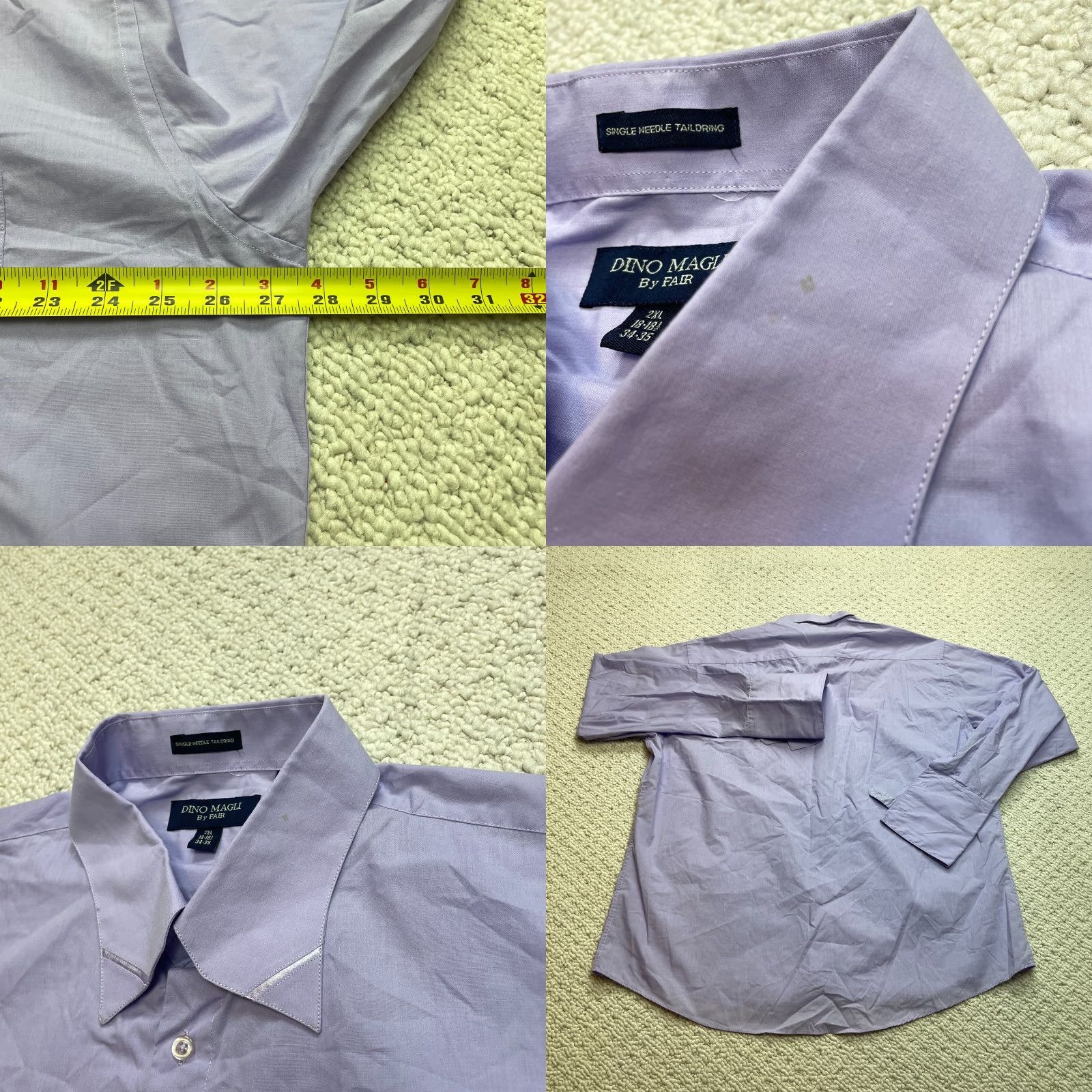 Vintage Dino Magli Button-Down Shirt Men 2XL Purple Dress Button Front French Cuff Size 48R - 8 Thumbnail
