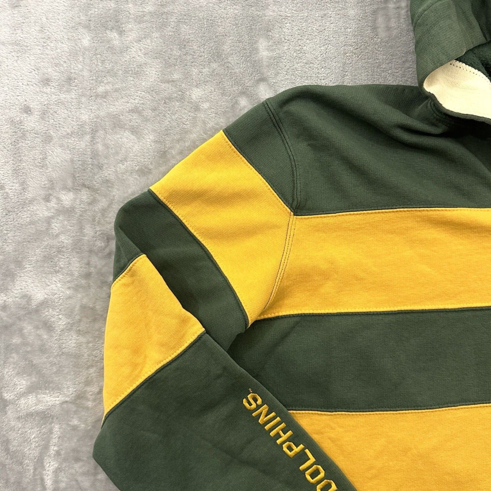 Champion VINTAGE Champion Hoodie Mens XL Yellow Green Rugby La Moyne Dolphins Stripes Pullover Size US XL / EU 56 / 4 - 2 Thumbnail