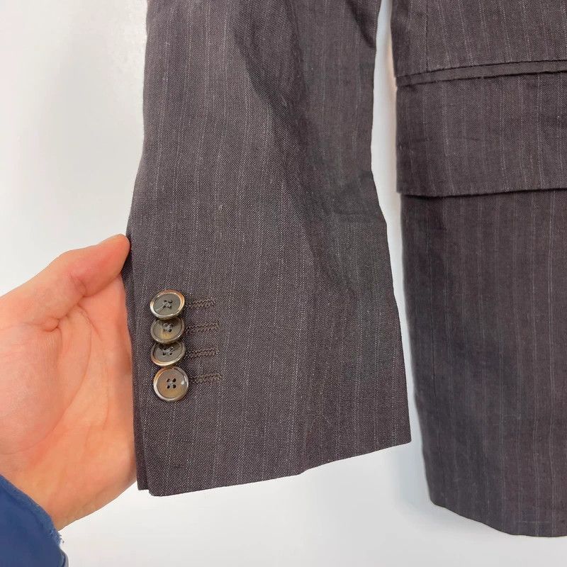 Boglioli Boglioli Italia Brown Pinstripe Linen Blazer Made In Italy Size 48R - 3 Thumbnail