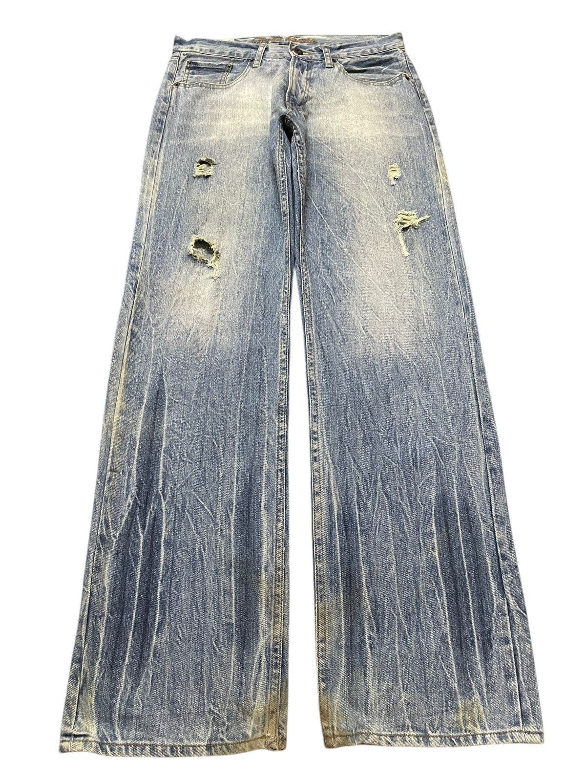 14th Addiction Vintage Japanese Brand Clawmark Wash Distress Baggy Jeans Size US 31 - 1 Thumbnail