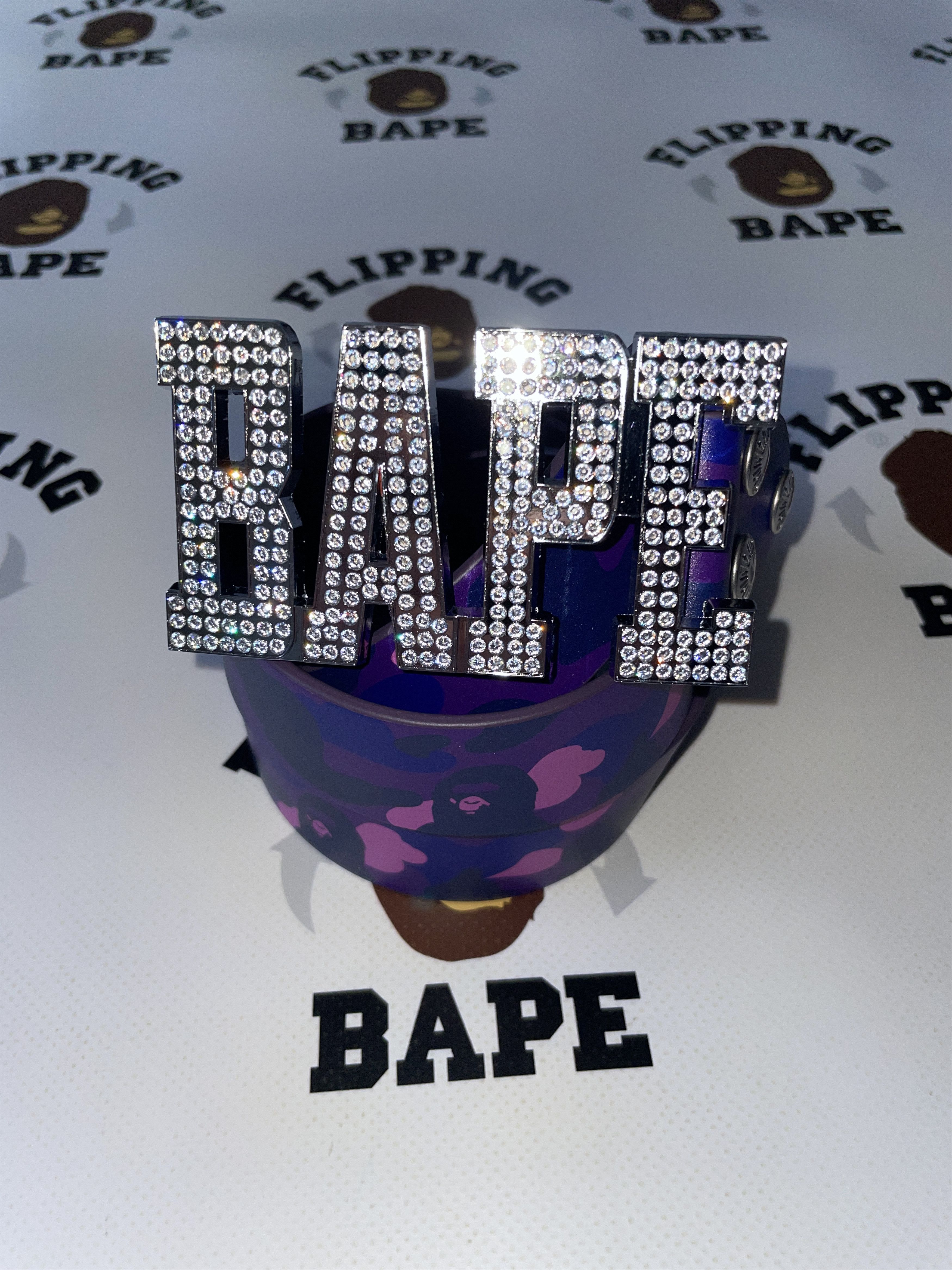 image of Bape Color Camo Bape Leather Belt - Size M in Purple, Men's