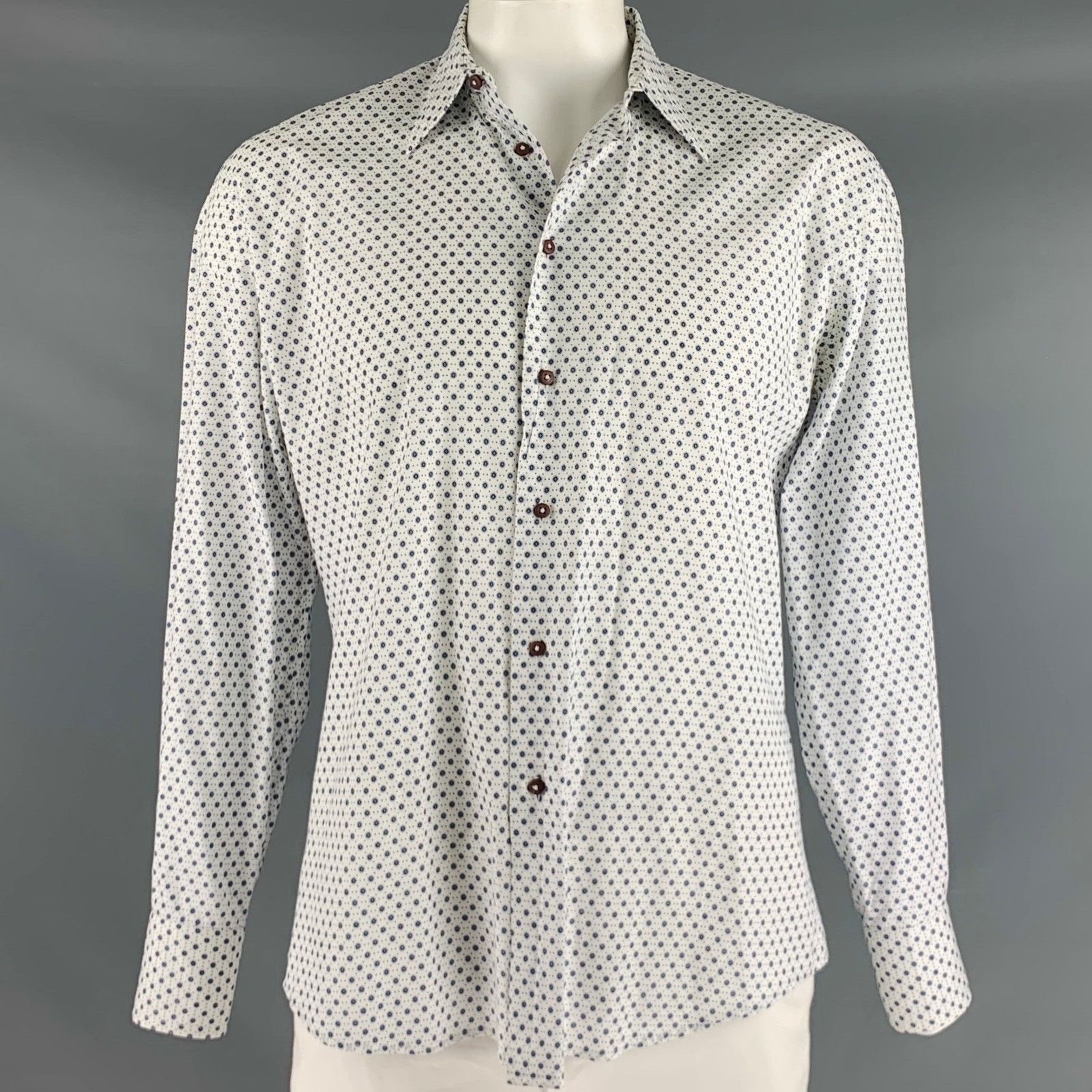 Pal Zileri LAB PAL ZILERI White Blue Dots Cotton Long Sleeve Shirt Size US L / EU 52-54 / 3 - 1 Thumbnail