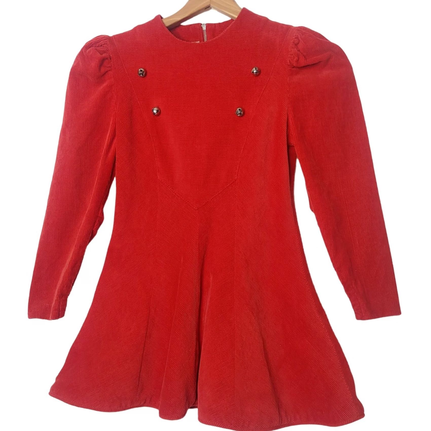 Hudson VINTAGE J L HUDSON CALIFORNIA FASHIONS Girls Dress Red Corduroy Bells Zip 40s/50s Christmas Party Girls Size ONE SIZE - 2 Thumbnail