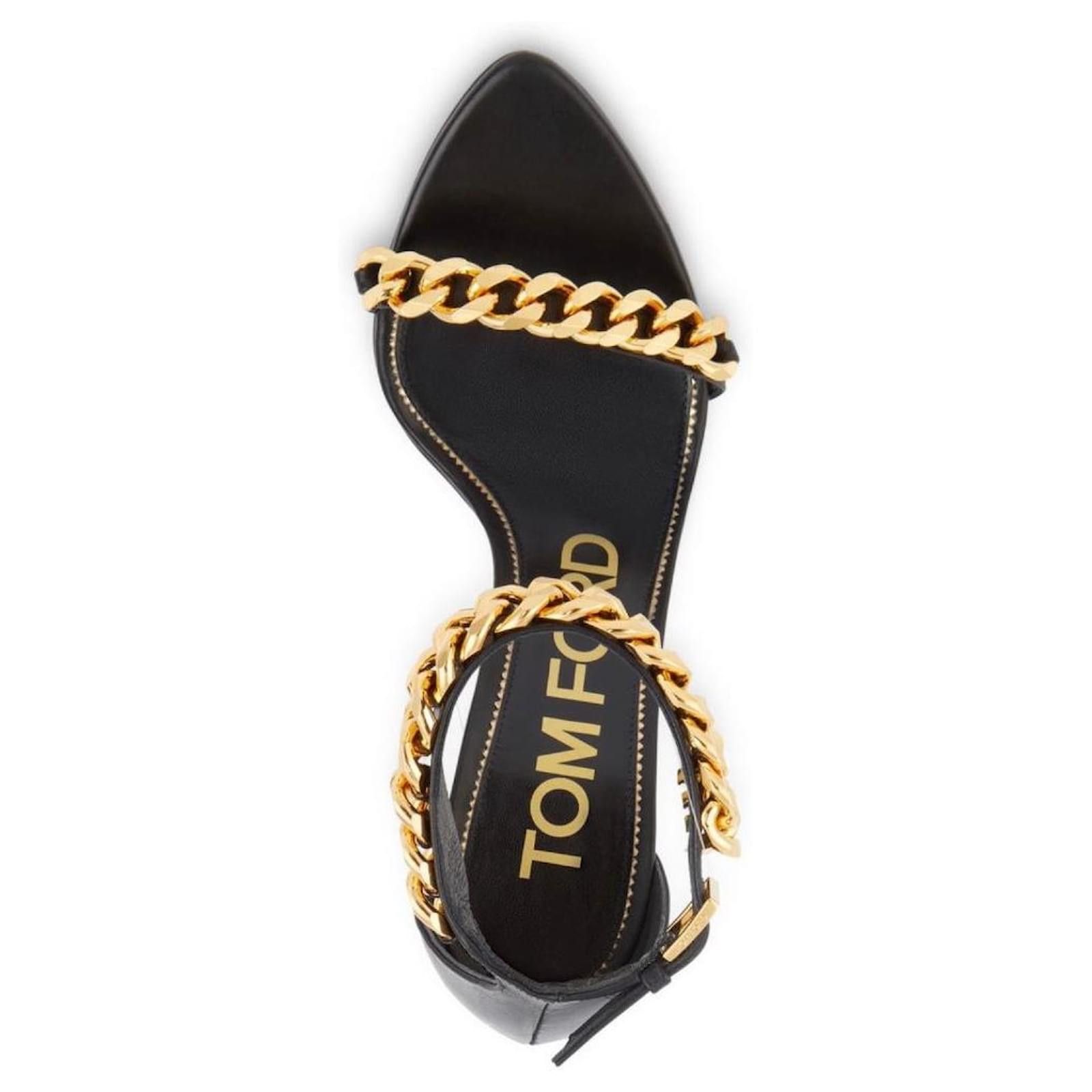 Tom Ford o1loc1c0325 W3070T Chain Heel 105MM Sandals in Black/Gold Size US 7 / IT 37 - 5 Thumbnail
