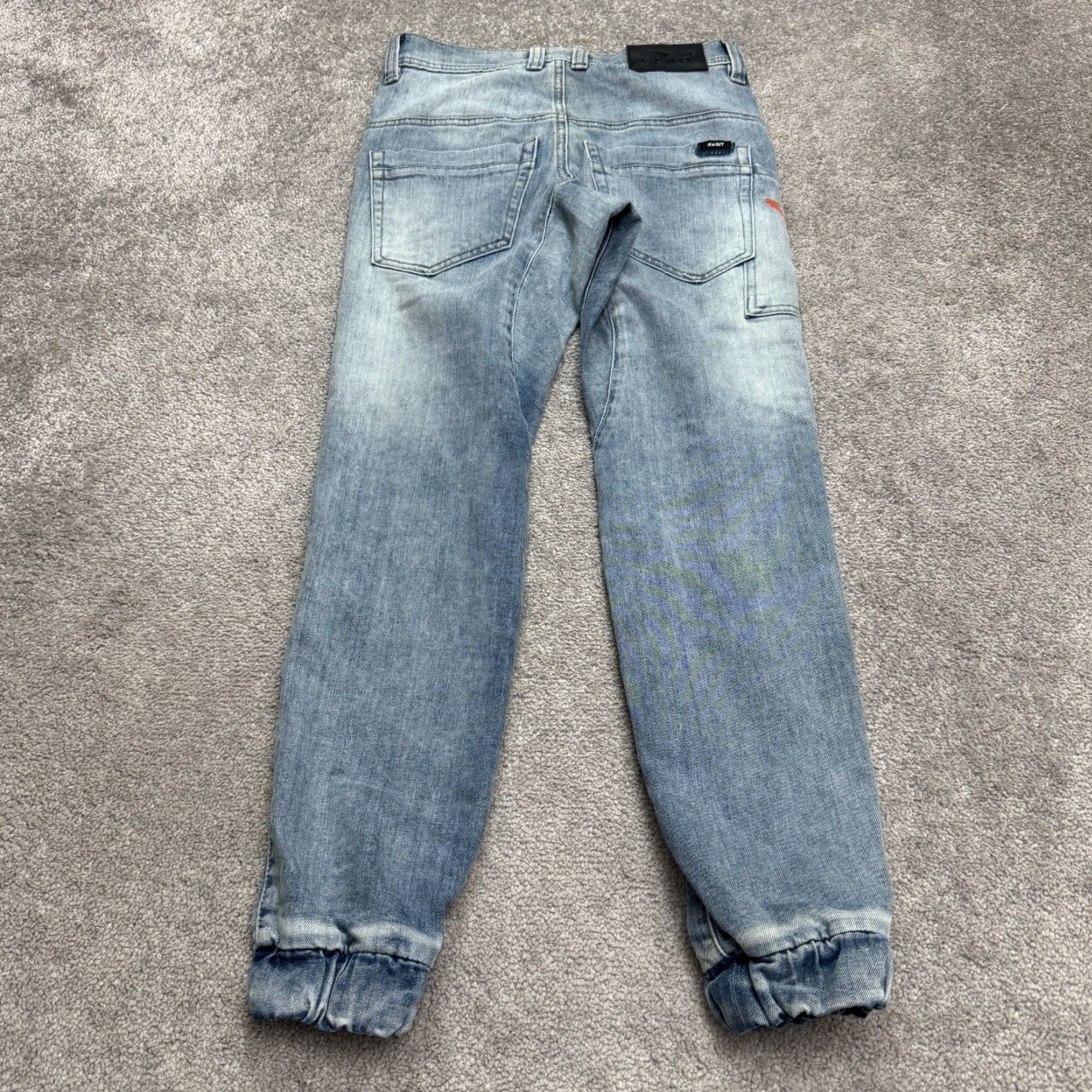 Denime Saint Jeans Jogger Denim Mens 28 Blue Light Wash Streetwear Biker Motorcycle USA Tailored Regular Fit Adult Men Size US 28 / EU 44 - 2 Thumbnail