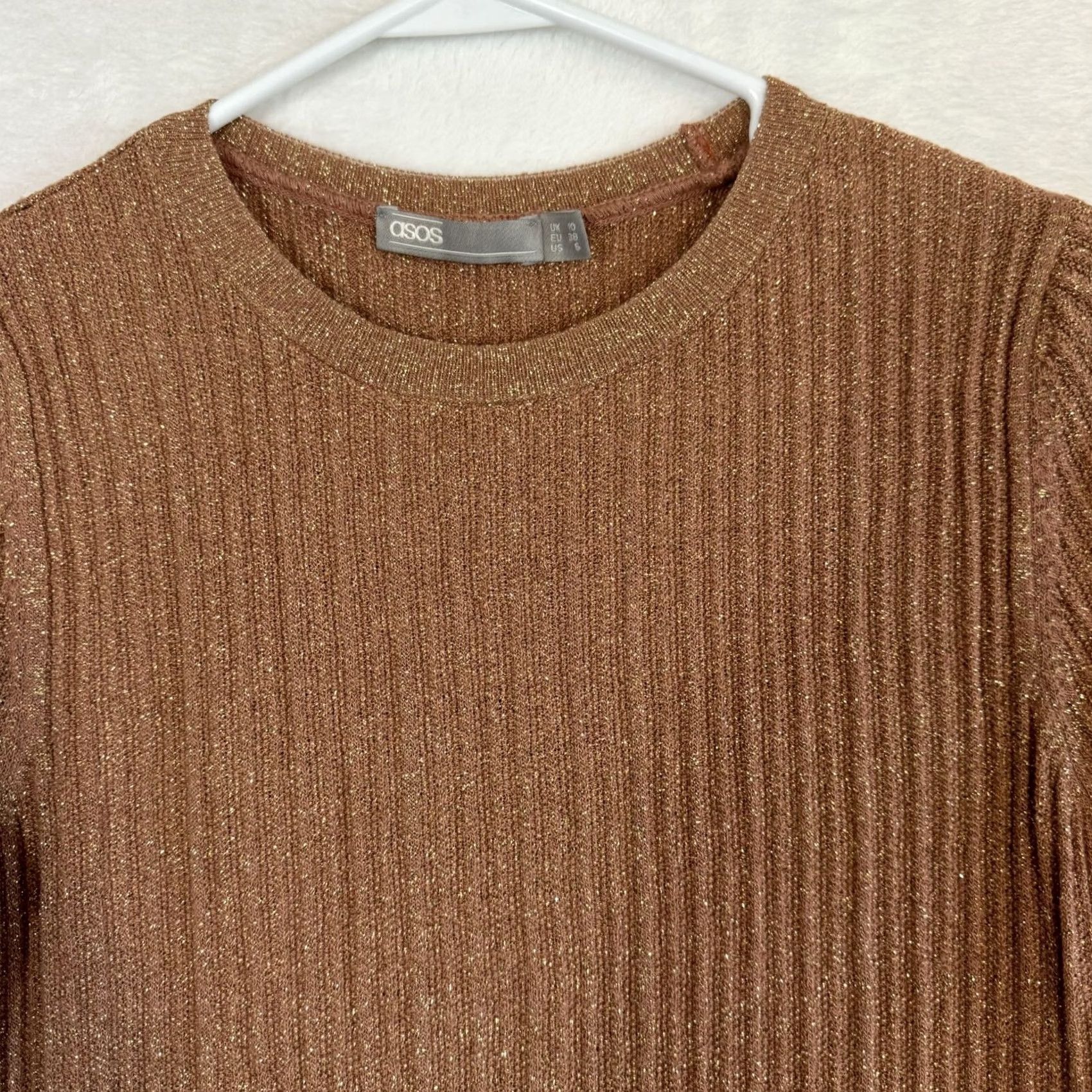 Asos ASOS Tunic Sweater Women’s 6 Brown Copper Sparkle Ribbed Pullover Acrylic W 317 Size M / US 6-8 / IT 42-44 - 5 Thumbnail