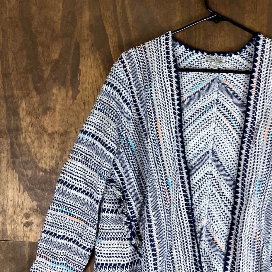 Lucky Brand Lucky Brand Womens Sweater Cardigan Multicolor Stripe Open Front Fringe Knit M Size M / US 6-8 / IT 42-44 - 4 Thumbnail