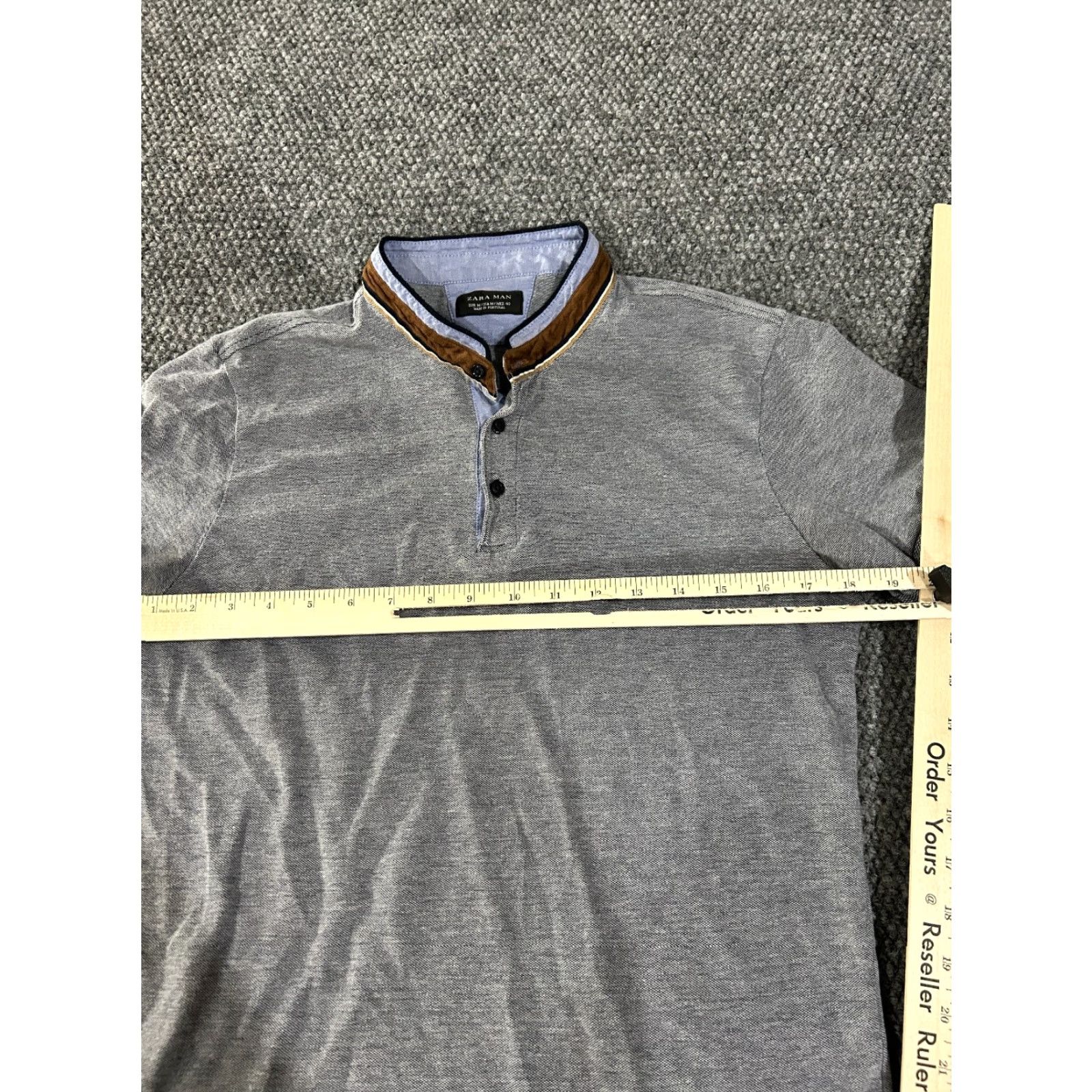 Zara Zara Shirt Mens M Gray Short Sleeve Henley Logo Knit T-Shirt Classic All Seasons Summer Spring Regular Size US M / EU 48-50 / 2 - 4 Thumbnail