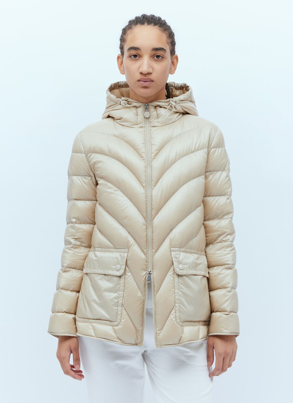 image of Moncler Argenno Short Parka in Beige, Women's (Size XL)