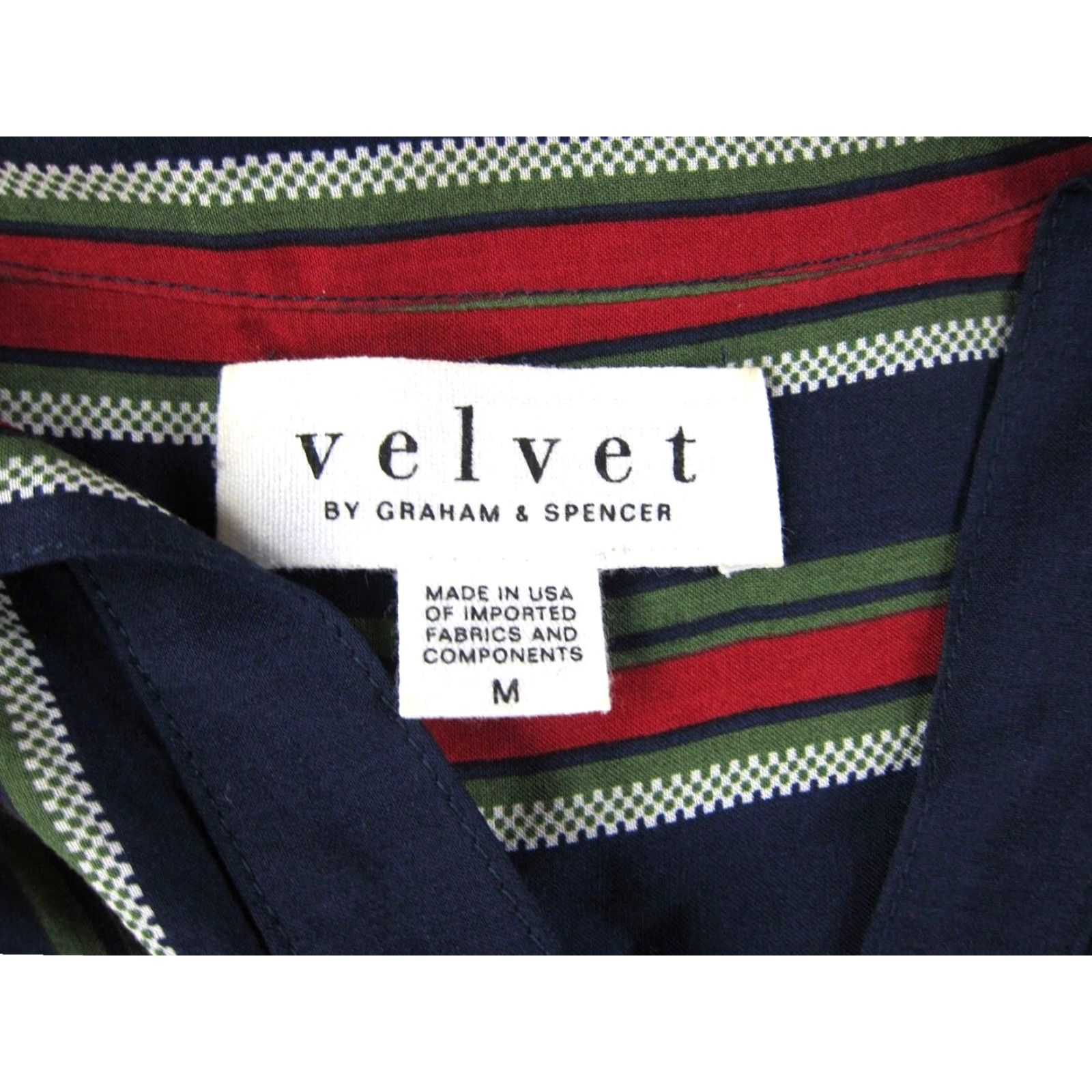 Velvet VINTAGE Velvet Graham & Spencer Blouse Stripe Collar Long Sleeve M Blue Red Green Rayon Size M / US 6-8 / IT 42-44 - 3 Thumbnail