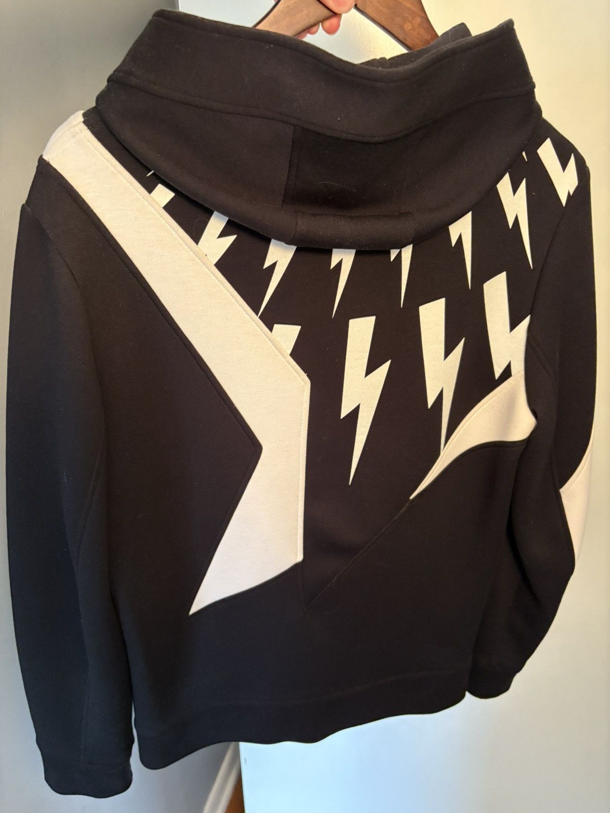 Neil Barrett Patchwork Lightning Bolt Colorblock Zip-Up Hooded Sweatshirt Size US S / EU 44-46 / 1 - 2 Thumbnail