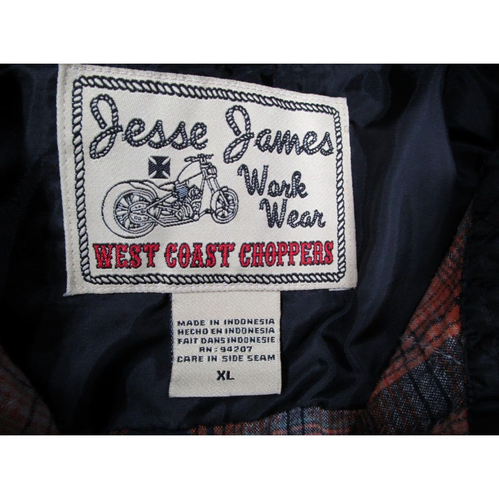 West Coast Choppers Jesse James Flannel Shirt Men's XL Brown Long Sleeve Button Up Pearl Snap Western Style Size US XL / EU 56 / 4 - 3 Thumbnail