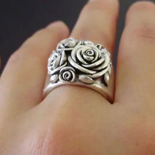 VIBE Vintage Silver Rose Flower Ring (Size 5-11) Size ONE SIZE - 7 Thumbnail