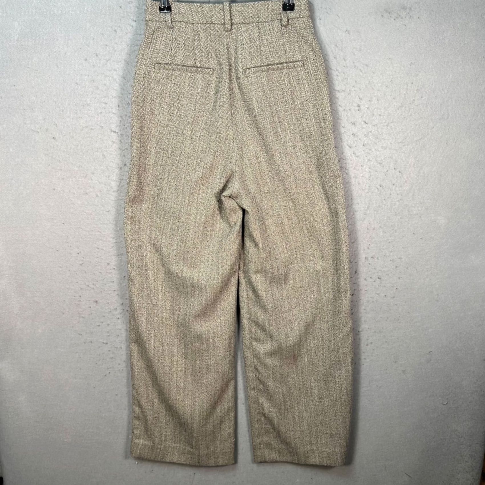 H&M H&M Womens Pants Herringbone Wide-Leg Beige High-Waist Pleated Adult 2 Regular Inseam 29in Dress Size 26" / US 2 / IT 38 - 2 Thumbnail