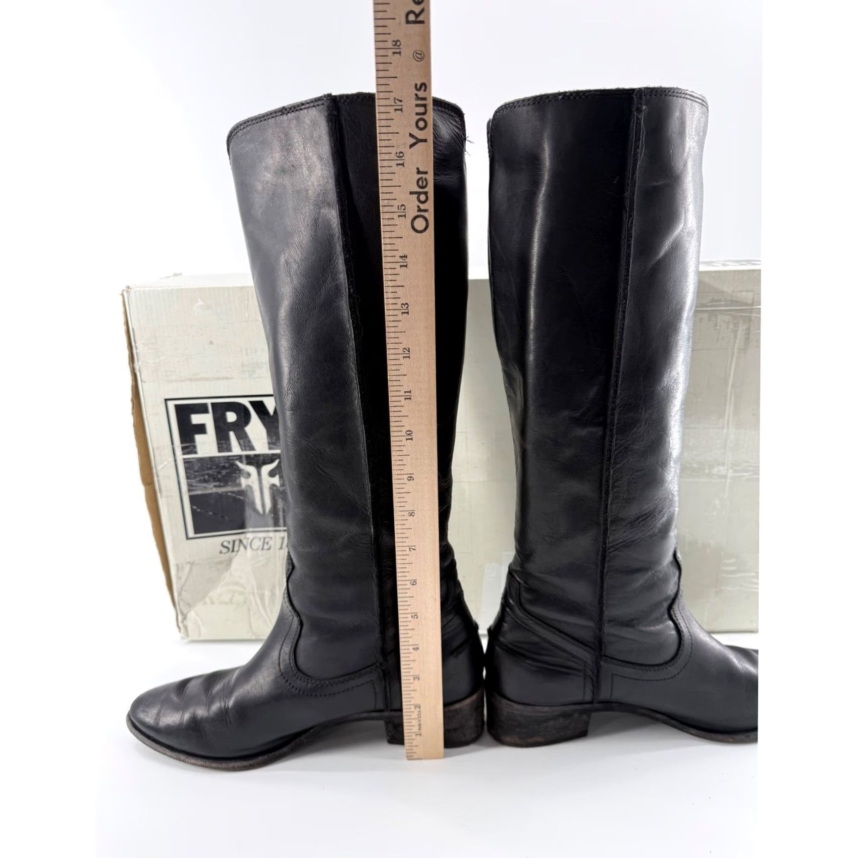 Frye Frye Ray Seam Tall Boots Leather Knee High Pointed Toe Block Heel 9M Black Women Boots with Box Size US 9 / IT 39 - 2 Thumbnail