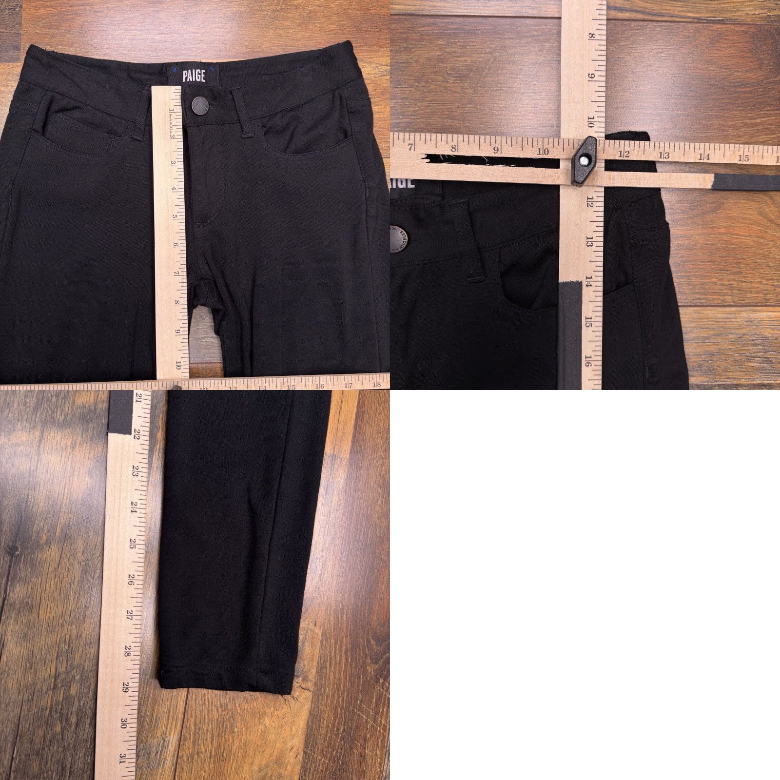 Paige Paige Leggings 23 Black Low Rise Stretch Jegging Slim Women 5-Pocket Dark Fabric Spandex Rayon Nylon Zip Button Inseam 29 in Vintage No Size 40" / US 18 - 8 Thumbnail