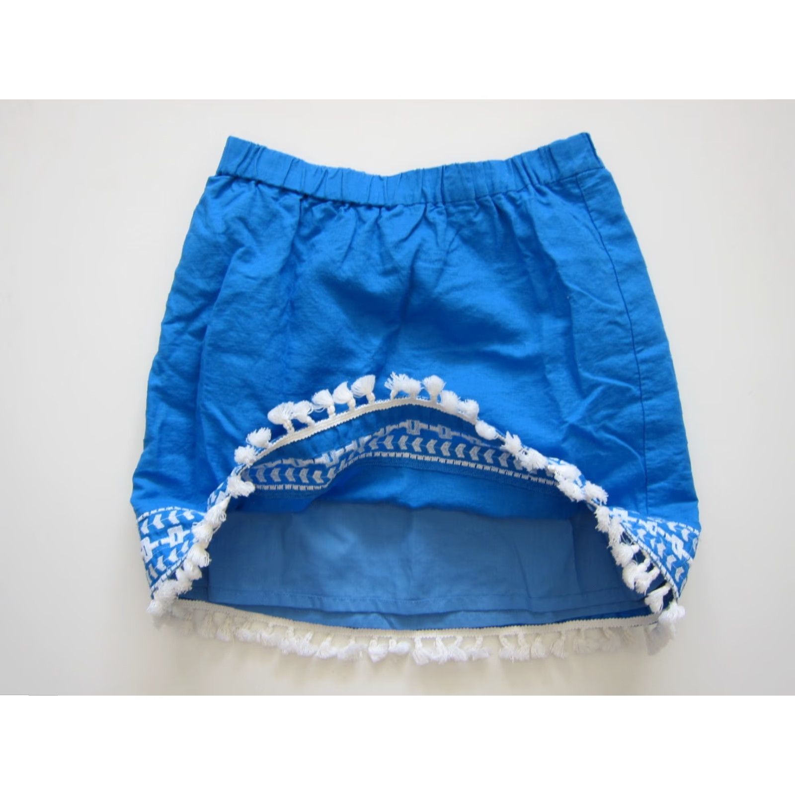 J.Crew VINTAGE J.Crew 100% Cotton Blue White Embroidered Fringe Lined Peasant Mini Skirt XS Size 26" / US 2 / IT 38 - 5 Thumbnail