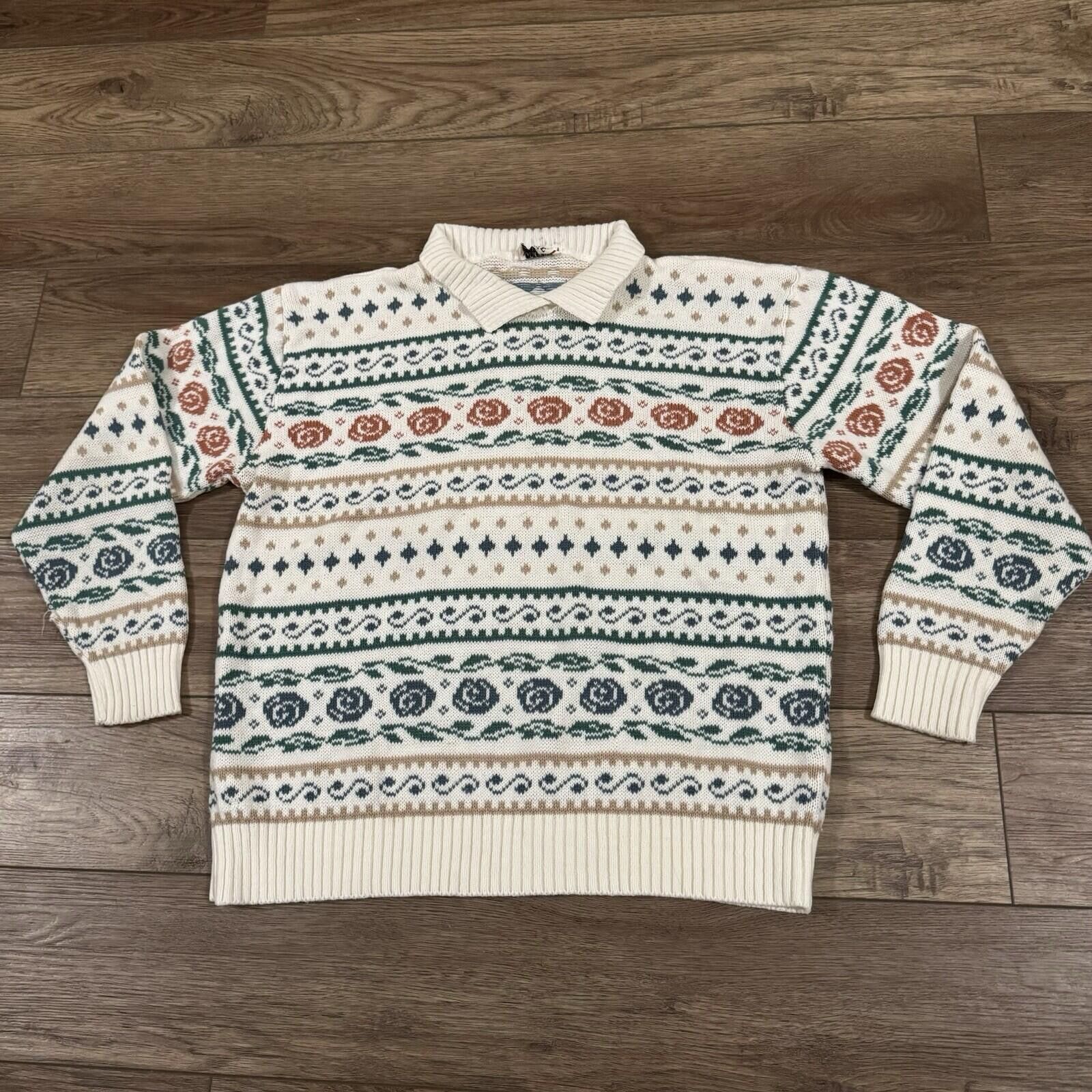 Other Vintage 80s Cricket Lane Knit Polo Sweater Striped Floral Size M / US 6-8 / IT 42-44 - 1 Thumbnail
