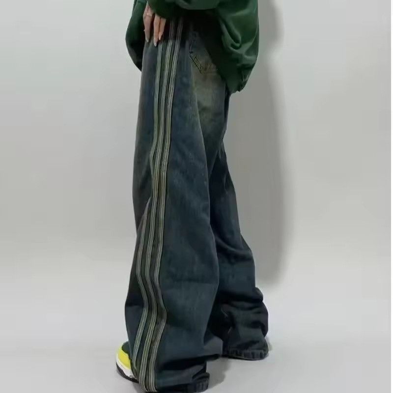 Japanese Brand Vintage Style Distressed Denim Jeans with Side Stripes Size US 30 / EU 46 - 1 Thumbnail