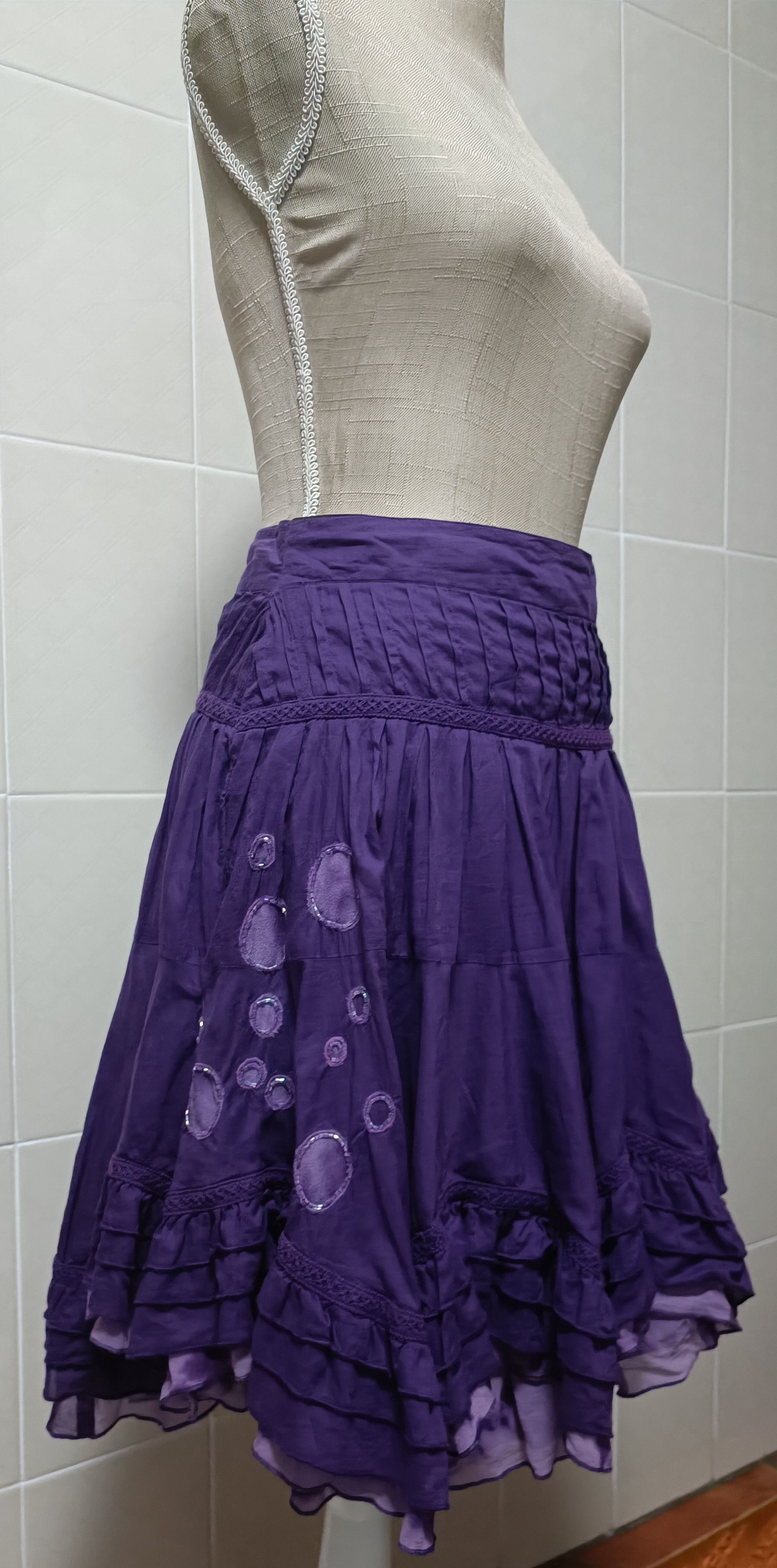 Jean Paul Gaultier Purple cotton skirt with silk ruffles Size 26" / US 2 / IT 38 - 1 Thumbnail