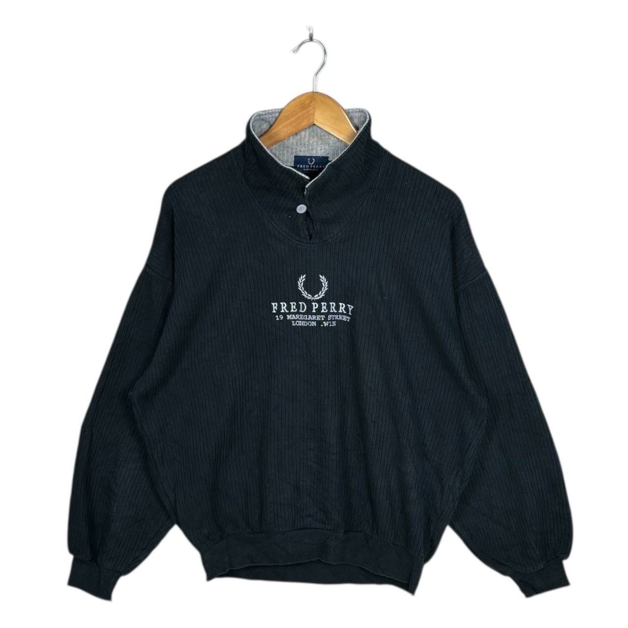 Vintage Fred Perry Navy Ribbed Button Mock Neck Sweatshirt
