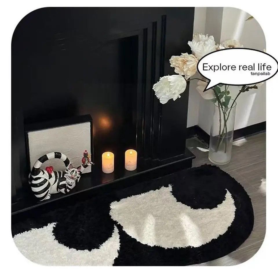 Vintage Cute Big Eyes Rug Black Carpet 50x120cm Size ONE SIZE - 5 Thumbnail