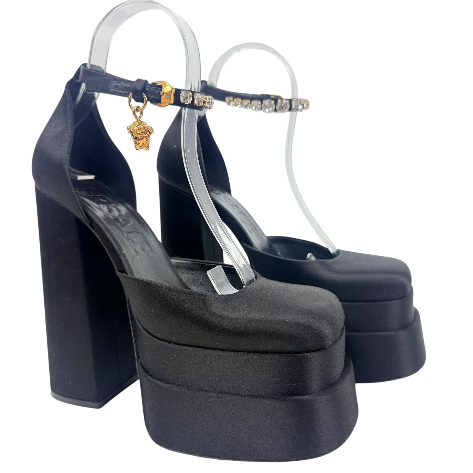 Versace Versace Aevitas Medusa Crytals Satin Platform Pumps Black Size US 8.5 / IT 38.5 - 2 Thumbnail