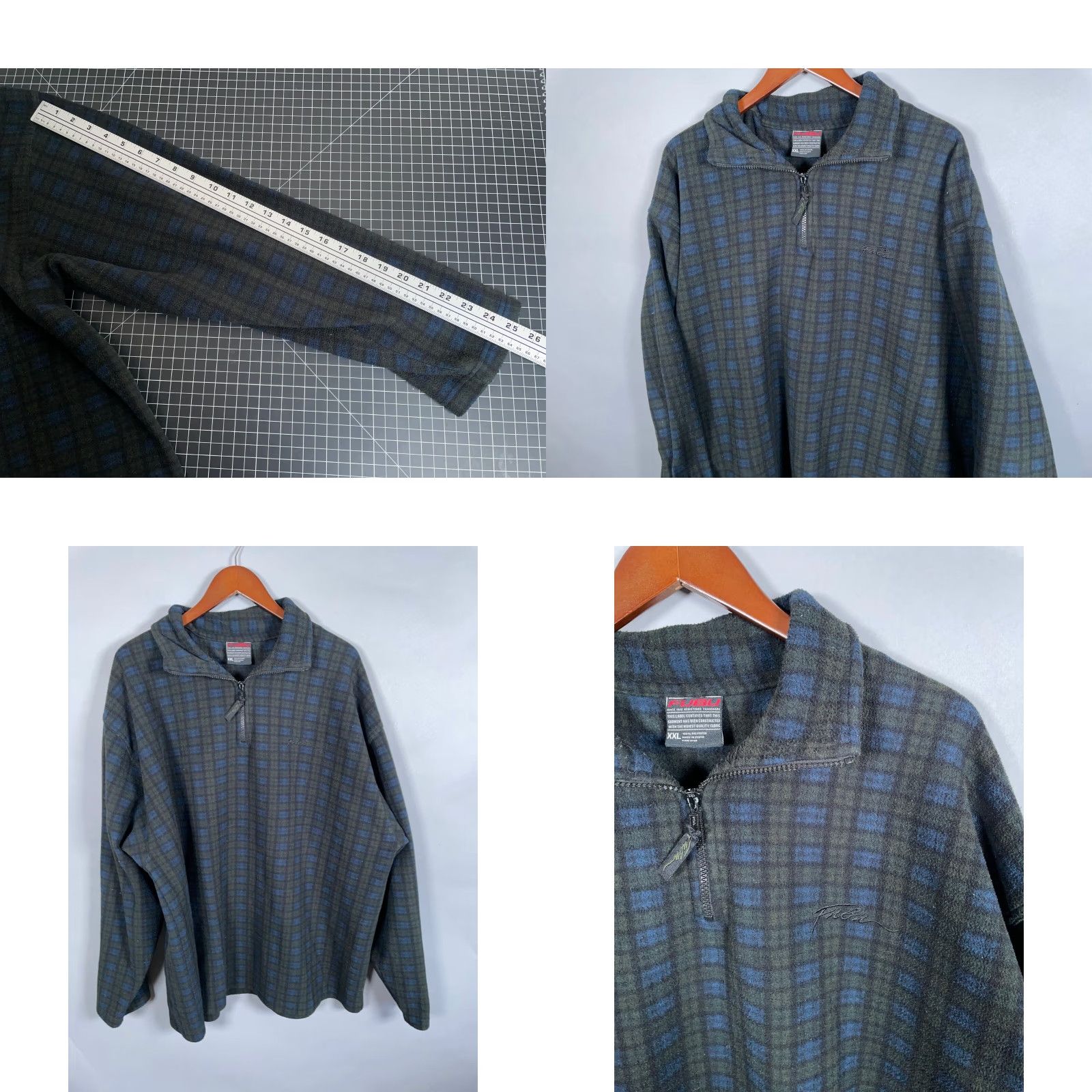Fubu VINTAGE FUBU 1/4 Zip Fleece Pullover Jacket Mens 2XL Dark Blue Green Plaid Oversized 90s Retro Casual Size US XXL / EU 58 / 5 - 8 Thumbnail