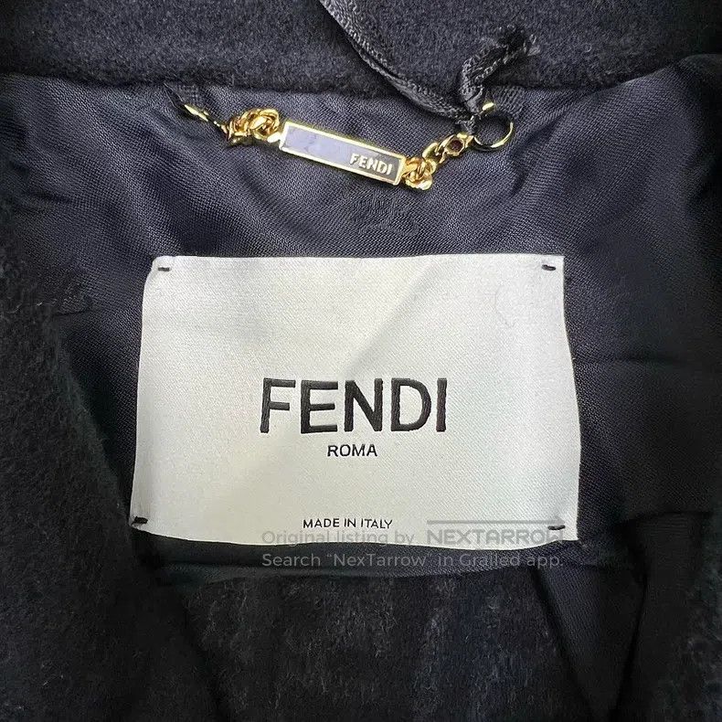 Fendi Fendi Black Wool Coat with Fringe Hem and Monogrammed FF L Size XXS / US 00 / IT 34 - 4 Thumbnail